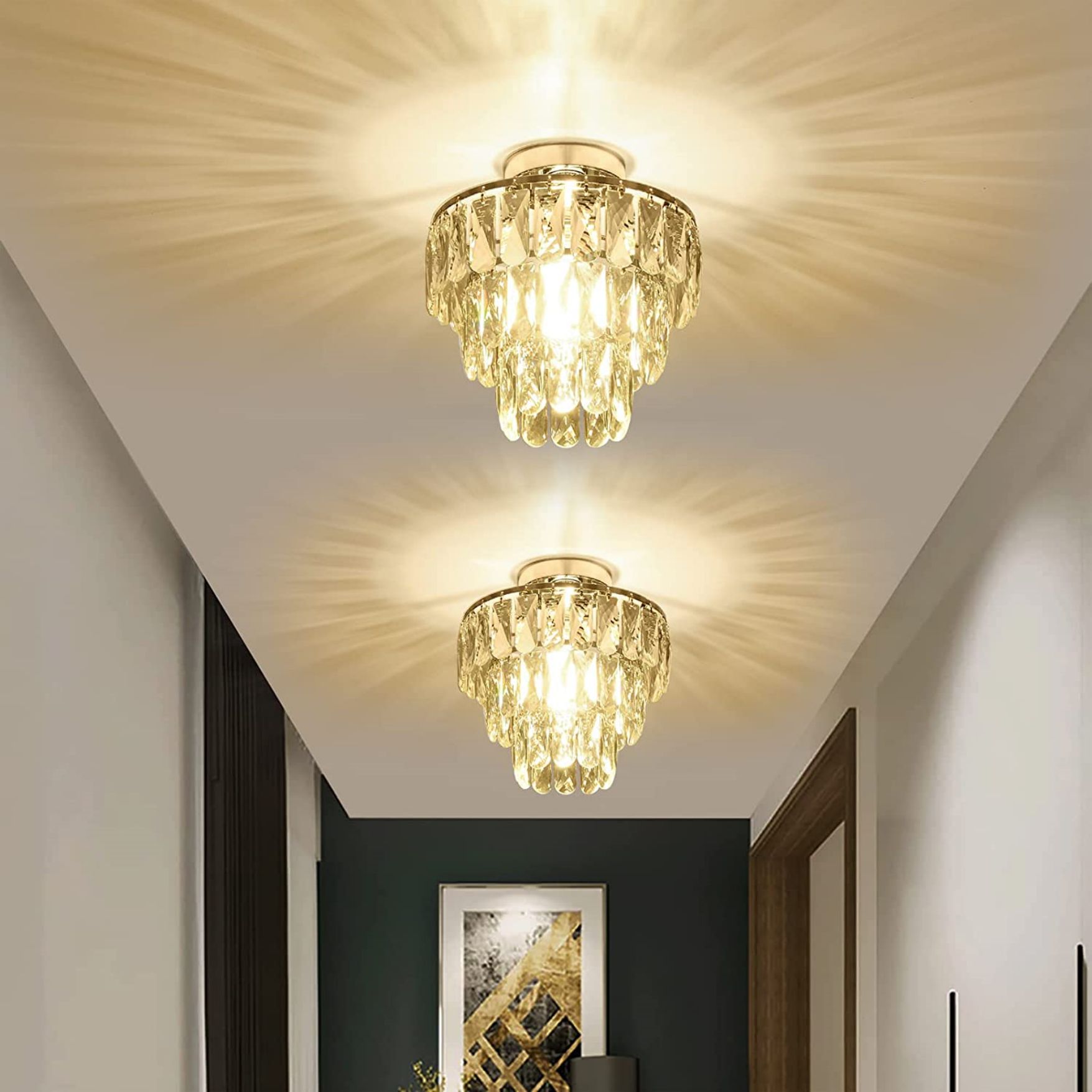 Small Modern Design Crystal Chandelier-FlushMountCeilingLight