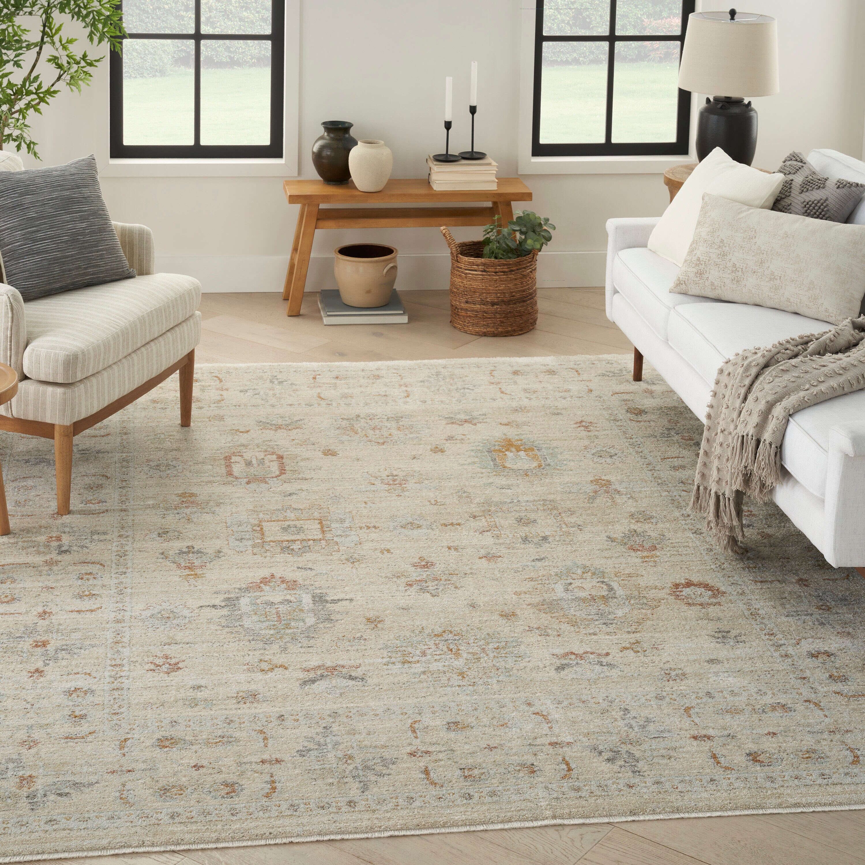 Nourison 099446938756 Traditional Home 5 x 8 (ft) Loomed Polypropylene Ivory Beige Rectangular Indoor Floral/Botanical Area rug
