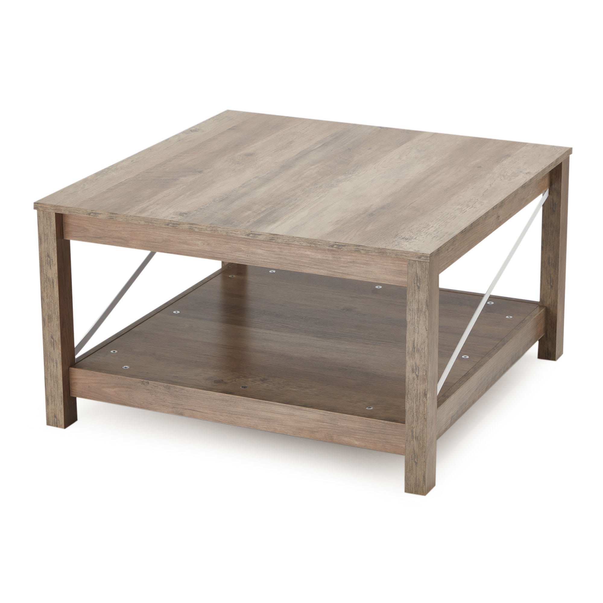 JOMEED 324859 31.5 Inch Square Coffee Table with Bottom Storage Shelf Modern Farmhouse Style Living Room Office Accent Table Furniture Beige