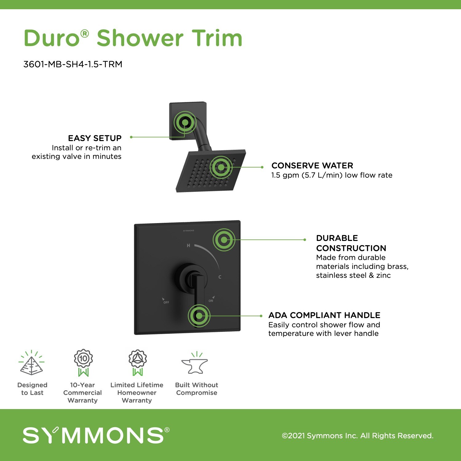 Symmons 3601-MB-SH4-1.5-TRM Tub-Shower-Faucets - View #3