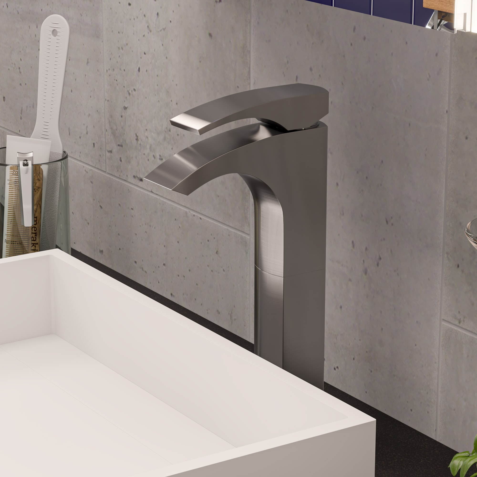ALFI AB1587-BN Brushed Nickel Vessel 1-handle Low-arc Commercial/Residential Handle Bathroom Sink Faucet