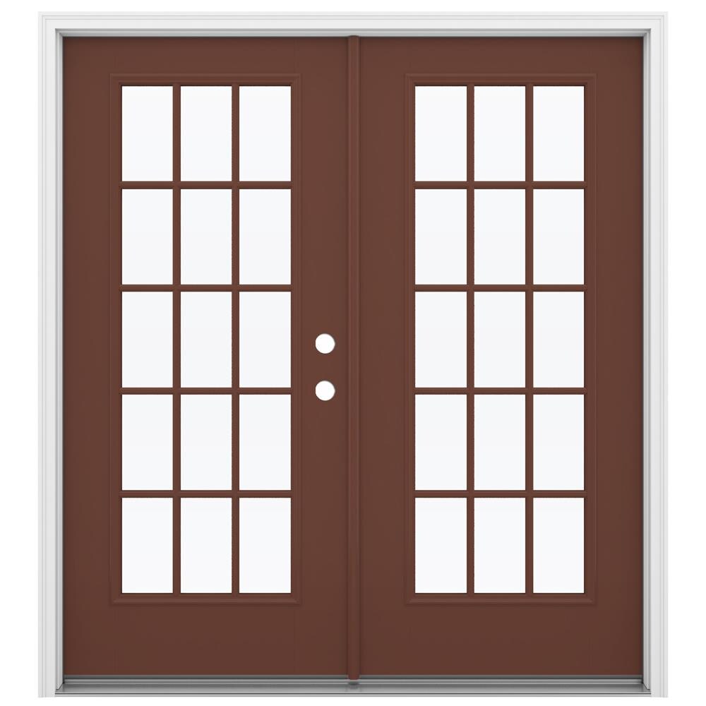 JELD-WEN French 60-in x 80-in 4-9/16-in Low-e Fox Tail Fiberglass French Right-Hand Outswing Double Patio Door