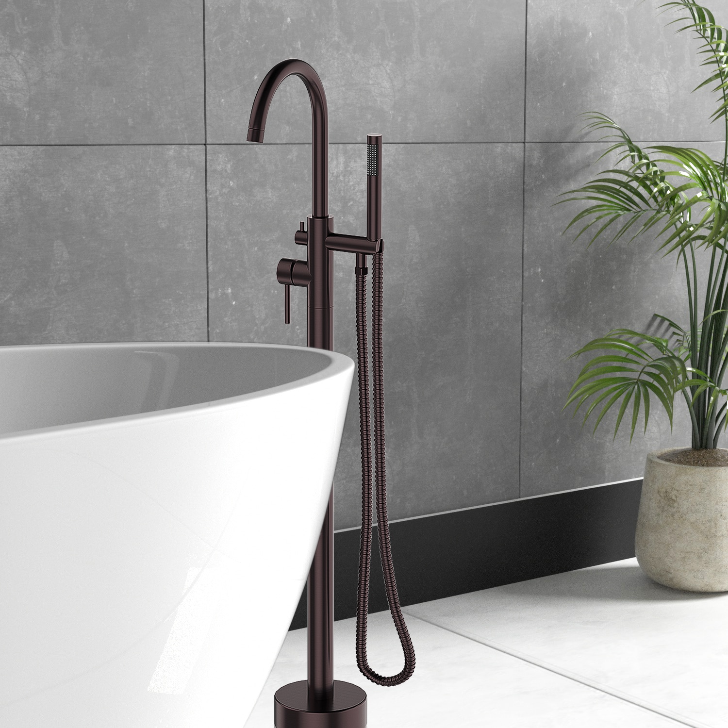 Maincraft HHK017RB Oil Rubbed Bronze 1-handle Freestanding High-arc Bathtub Faucet with Hand Shower ( Valve Included )