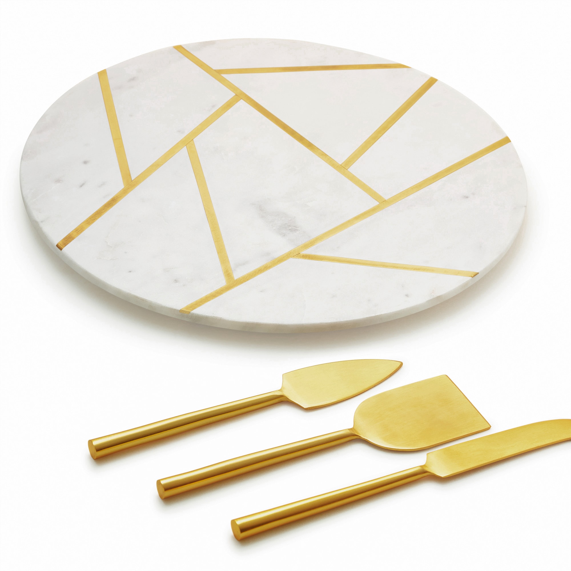 GAURI KOHLI Moonlight Marble Serving Board with Knives