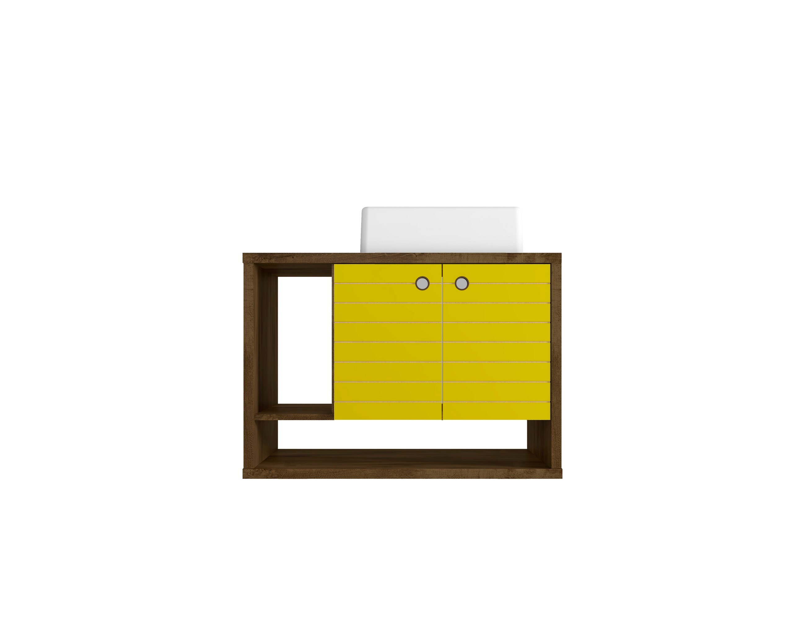 Manhattan Comfort 241BMC94 Liberty 31.5-in Rustic Brown and Yellow Single Sink Floating Bathroom Vanity with White Wood Top