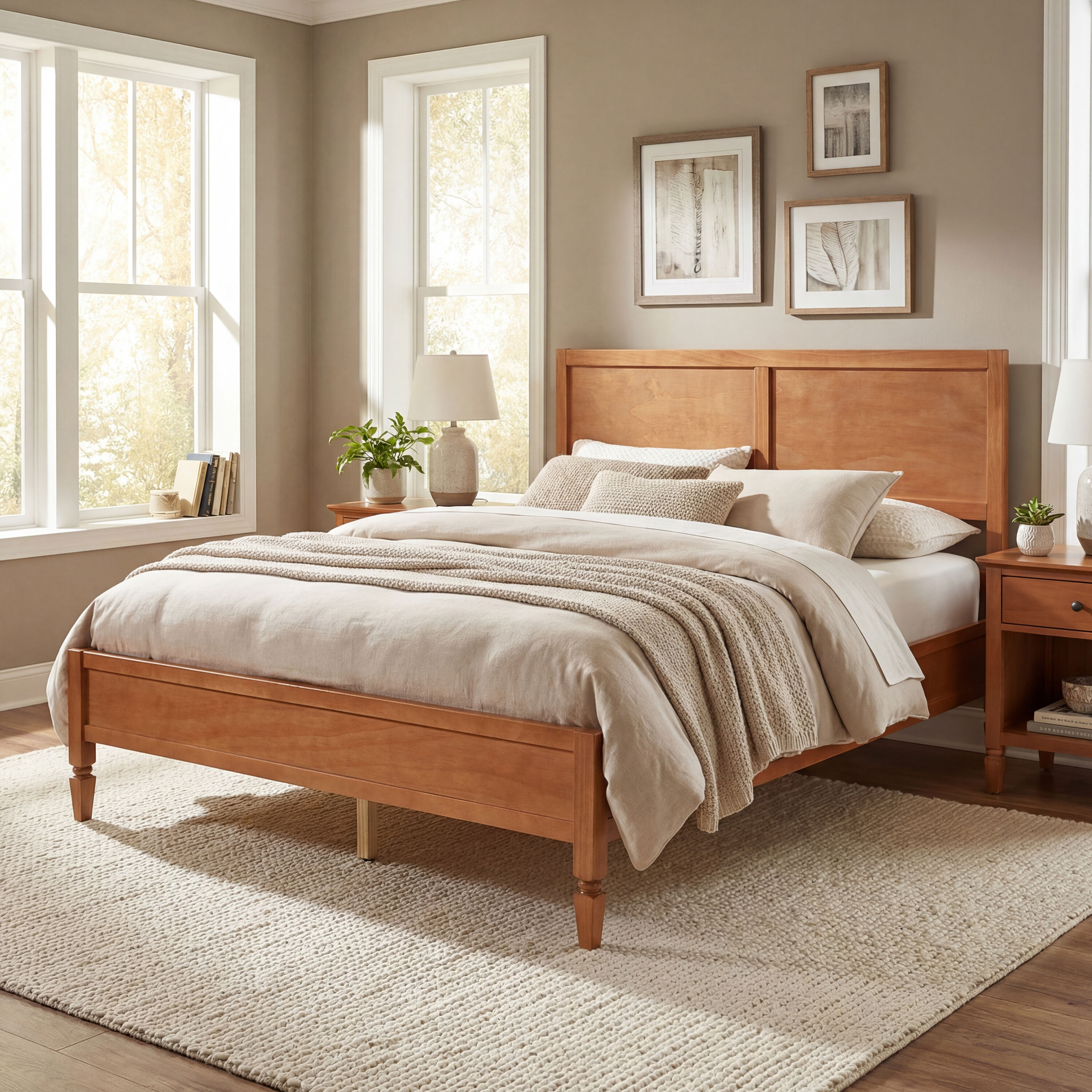 Christopher Knight Home Modern Wood Frame Queen Size Platform Bed with Classic Panel Headboard Wooden Slats Support-Brown