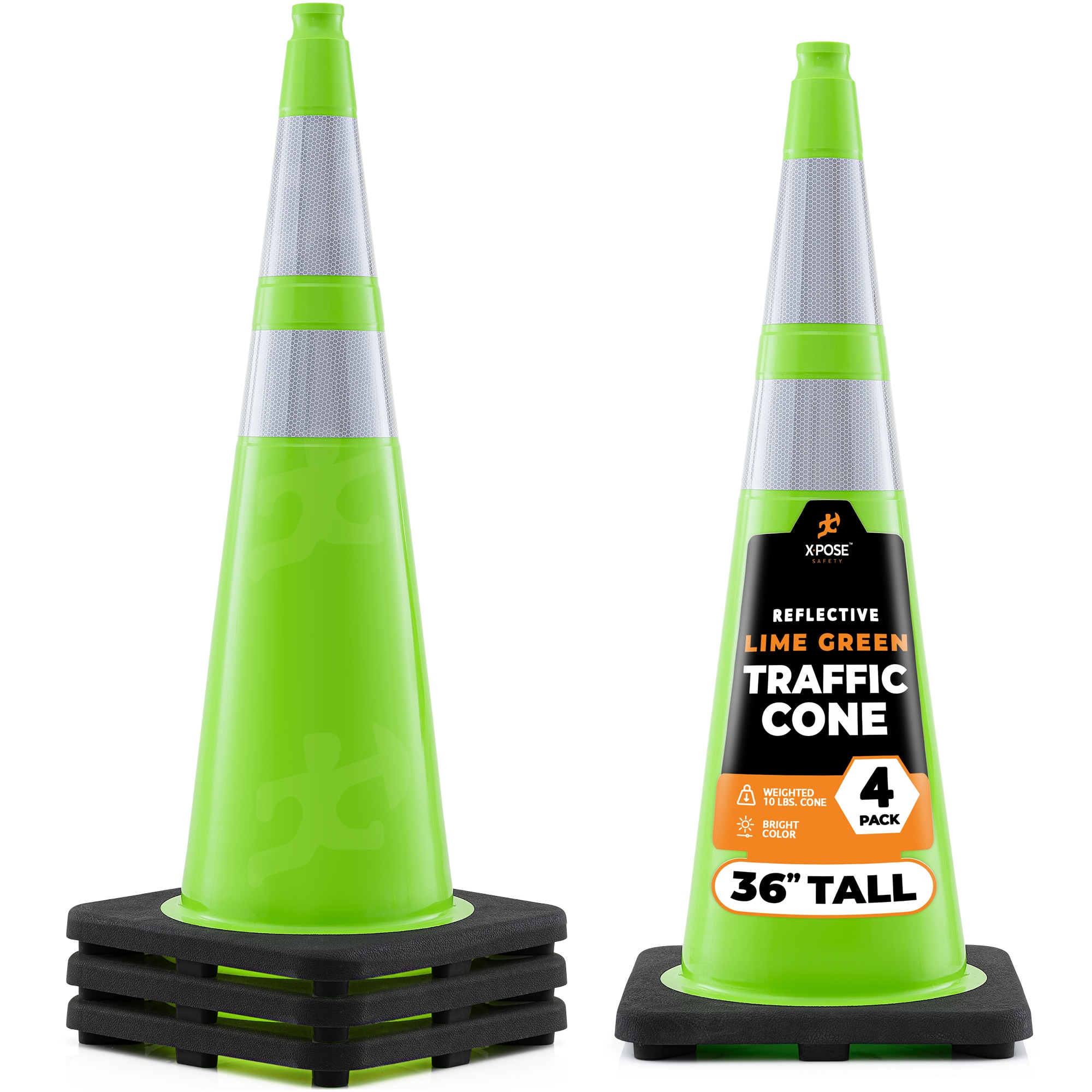 XPOSE SAFETY LTC36-64-4-X-S 4 -Pack 36-in Green Traffic safety cone