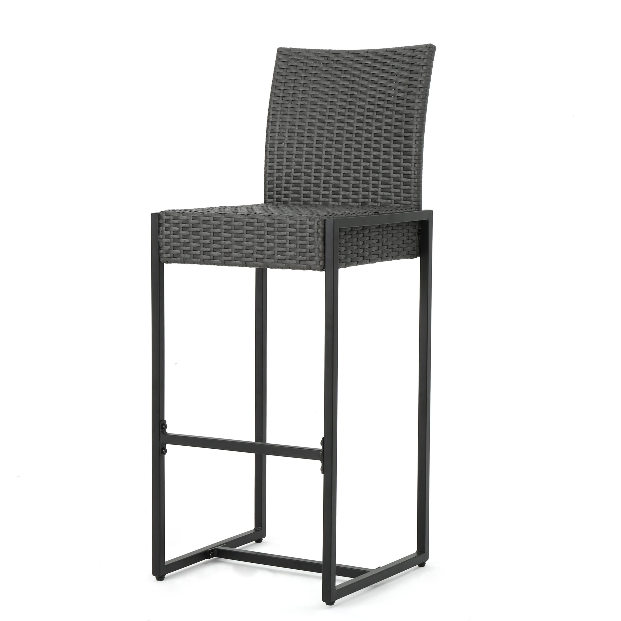 Gray Wicker and Iron Outdoor Barstools Set of 2