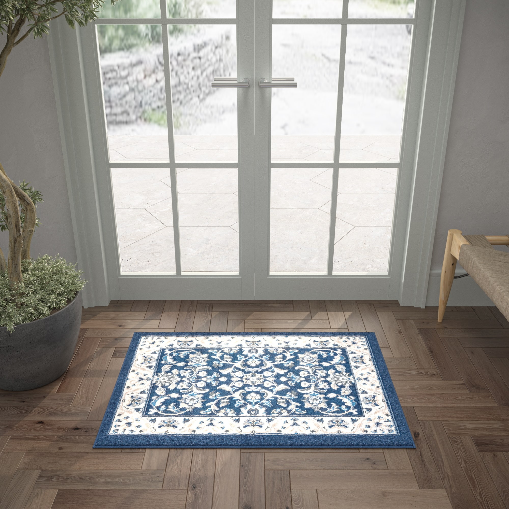 Tayse MDN4607 2X3 Madison 2 x 3 (ft) Loomed Polypropylene Dark Blue Rectangular Indoor Floral/Botanical Oriental Throw rug