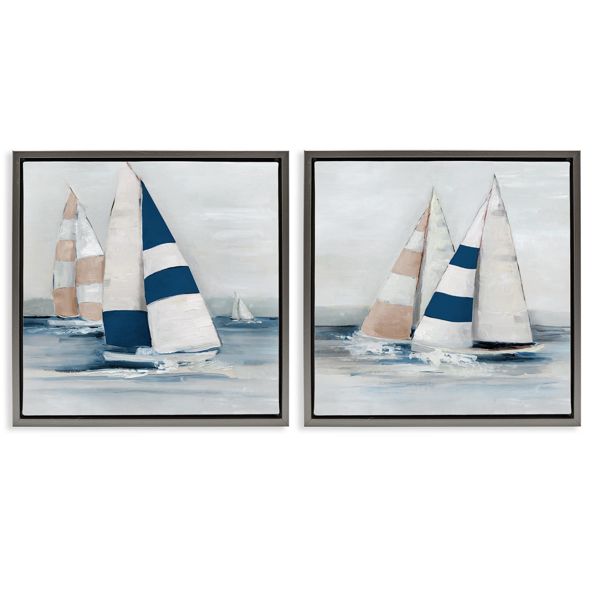 Stupell Industries B2-741-FFL-2PC-24X24 Sailboat Fleet Voyage 2 Piece Gray Framed Floater Canvas Set By Sally Swatland 25 x 25