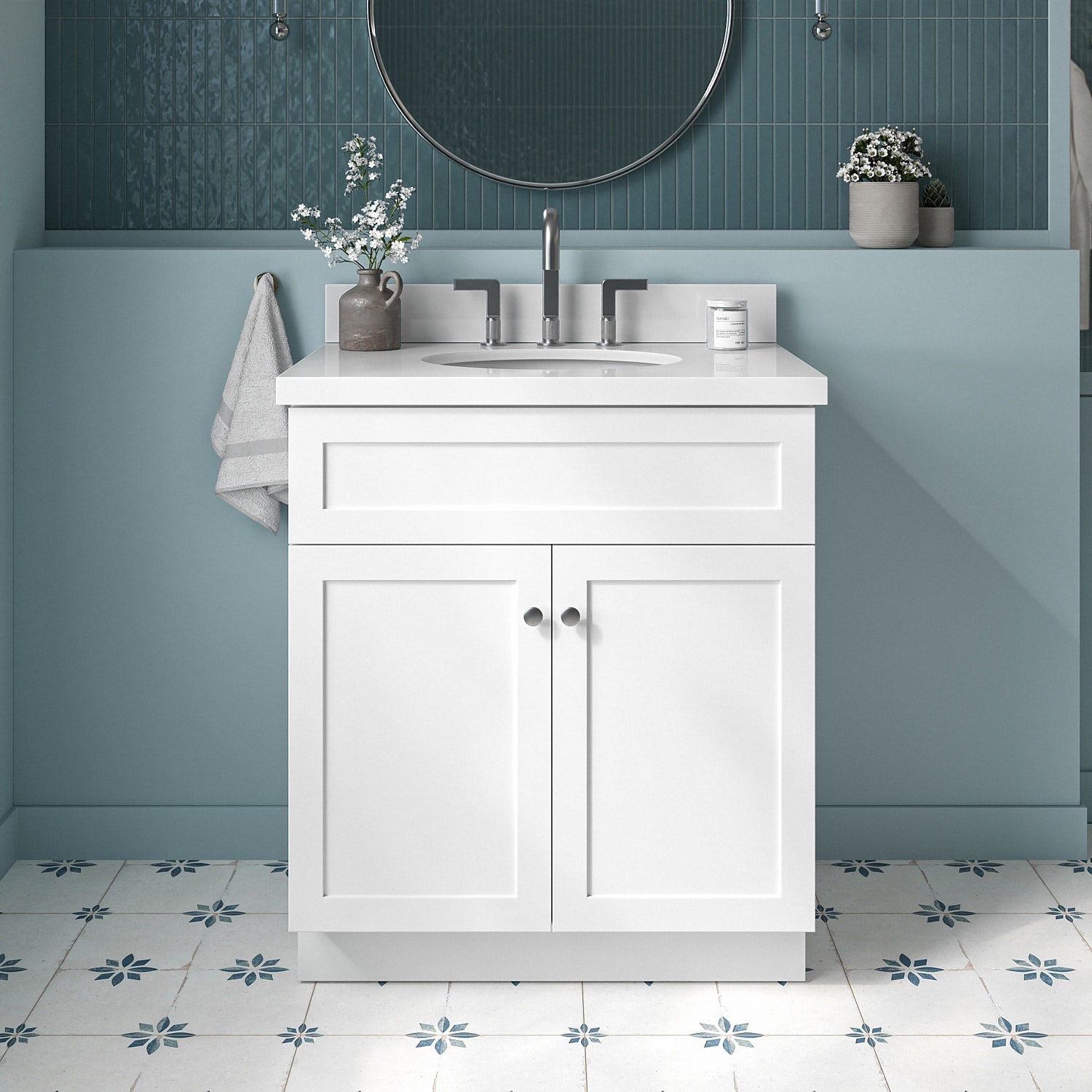 ARIEL F031SWQOVOWHT Hamlet 31-in White Undermount Single sink Bathroom Vanity with Pure White Quartz Quartz Top