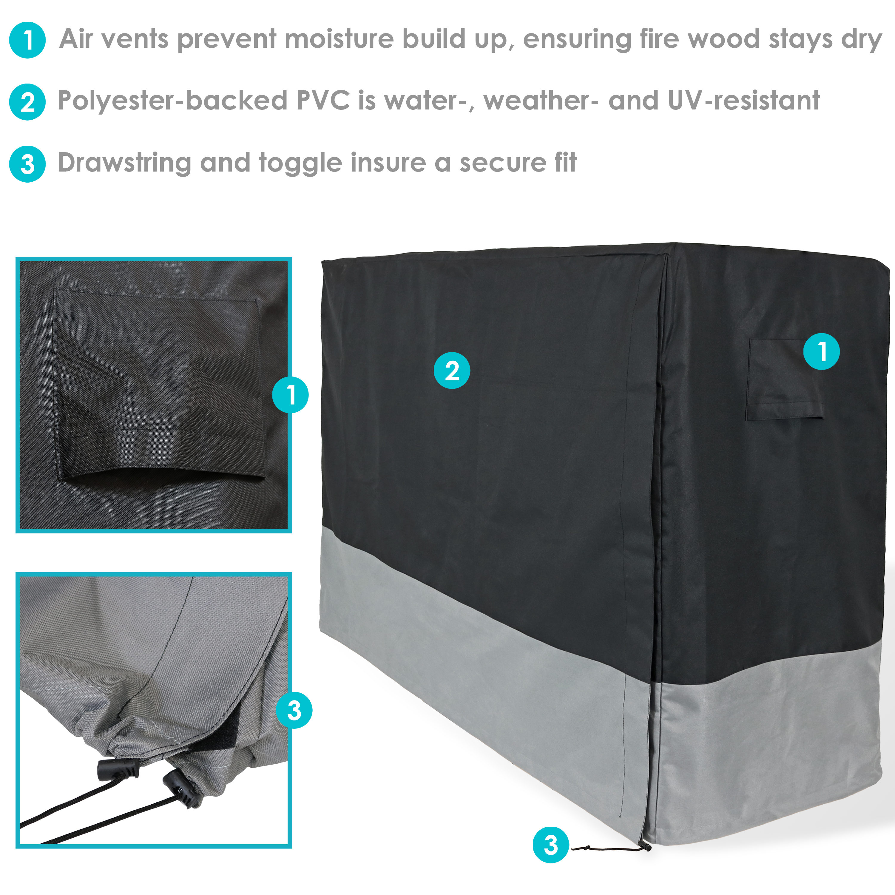 Gray and Black Heavy-Duty Polyester Firewood Rack Cover
