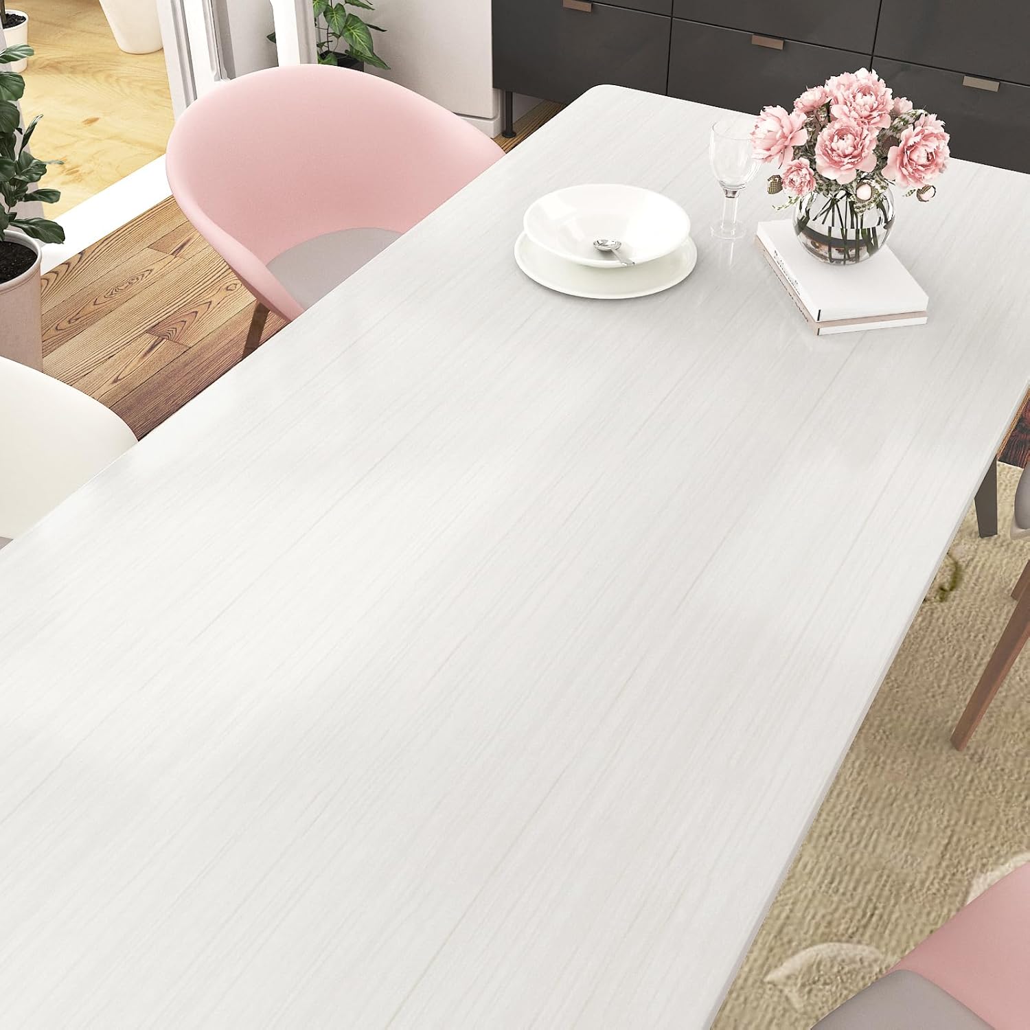 VEELIKE Cream White Wood Contact Paper Wood Wallpaper Peel and Stick Wood Grain Contact Paper
