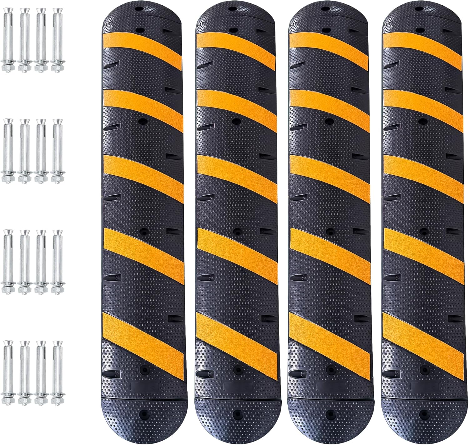 GAOMON 4 Pack 6FT Rubber Speed Bumps - 25000LBS Traffic Speed Humps with 2 Channel Cable Cover for Roads Driveways Asphalt Concrete and Gravel