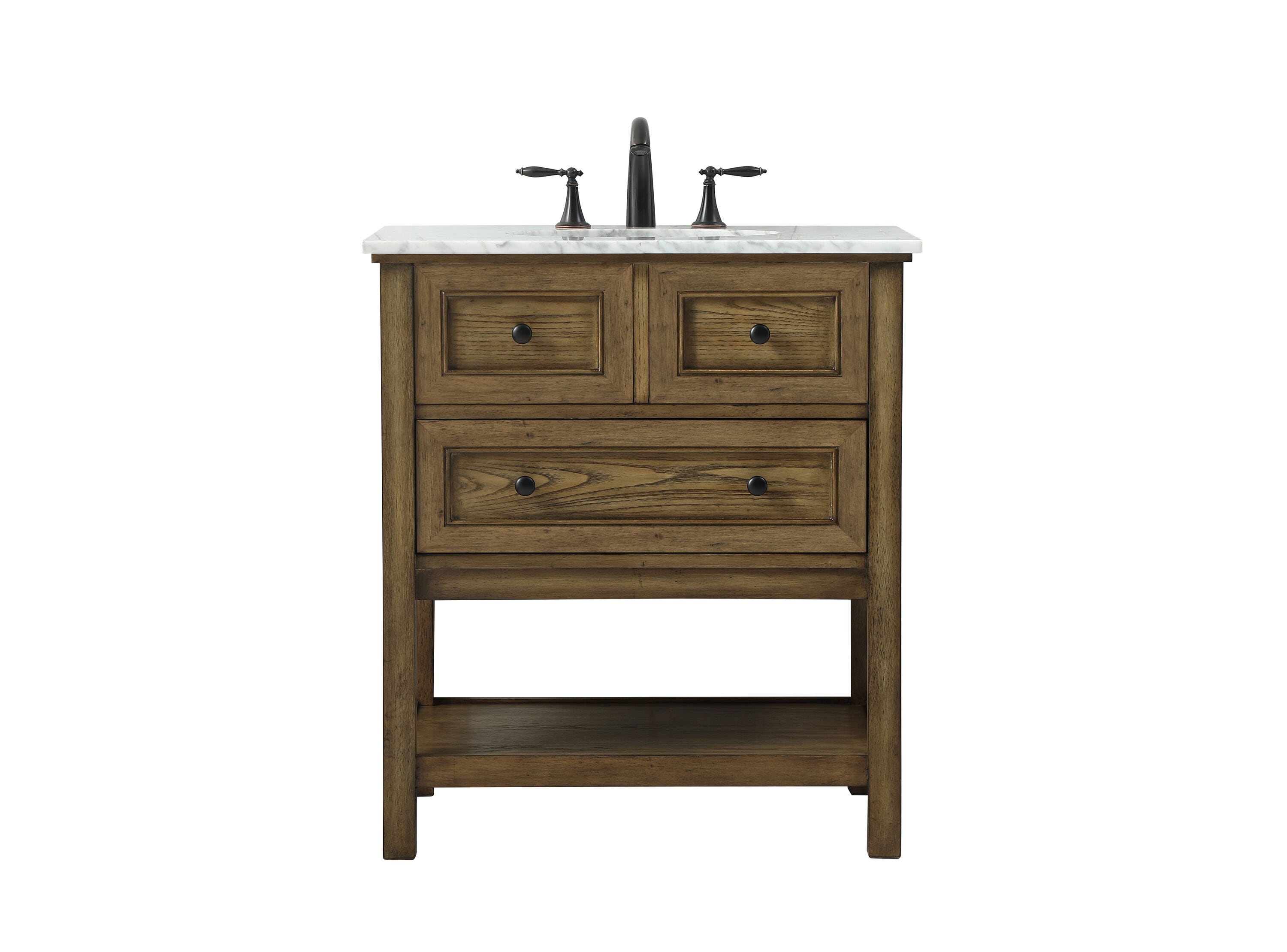 Elegant Decor HF81090DW Home Furnishing 30-in Driftwood Undermount Single sink Bathroom Vanity with Carrara White Marble Top
