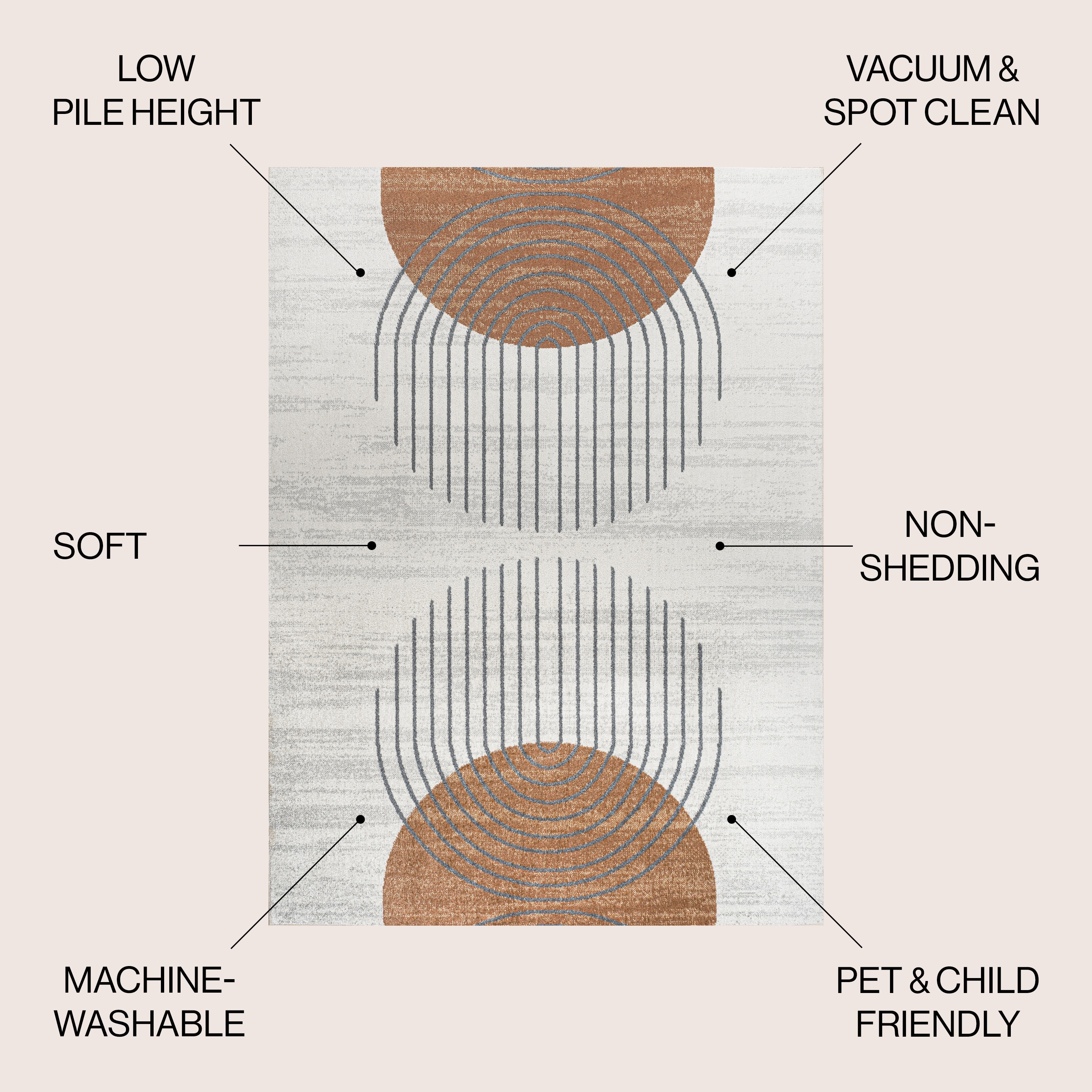 Kallax Cream and Terra Geometric Washable Area Rug
