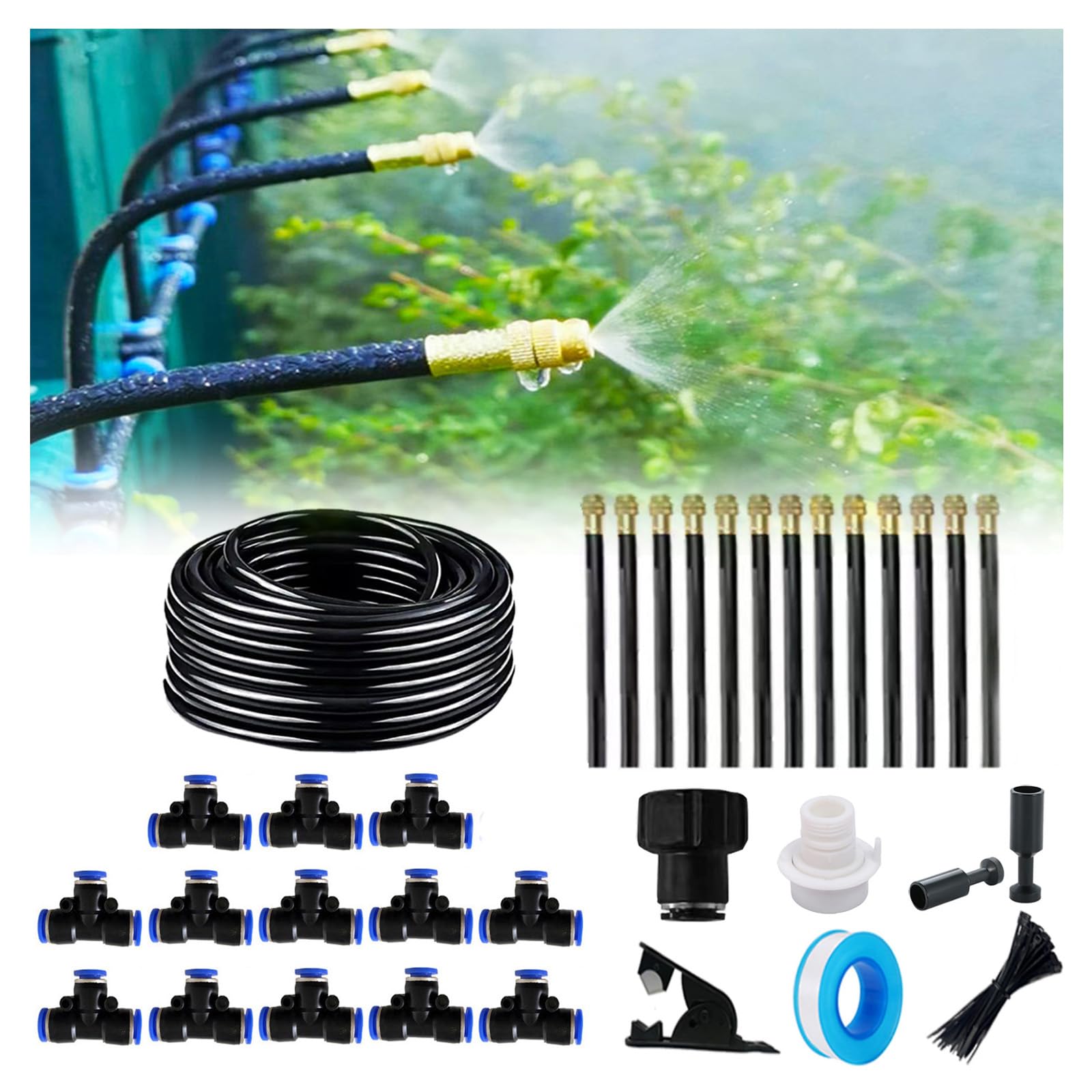KIWDZFU  New Drip Irrigation Kit with 50FT Tube 360 Degree Bending Atomizing Copper Nozzles Quick Connector for Garden Lawn Courtyard Watering