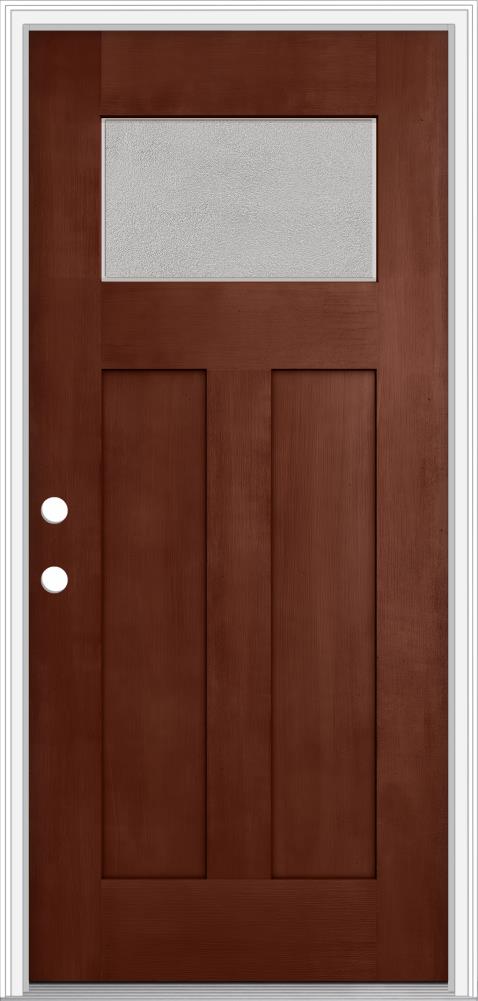 JELD-WEN LOWOLJW205800172 Microgranite 36-in x 80-in x 4-9/16-in Fiberglass Craftsman Right-hand inswing Wineberry Stained Prehung Single door Front Door with Brickmould Insulating core Privacy glass
