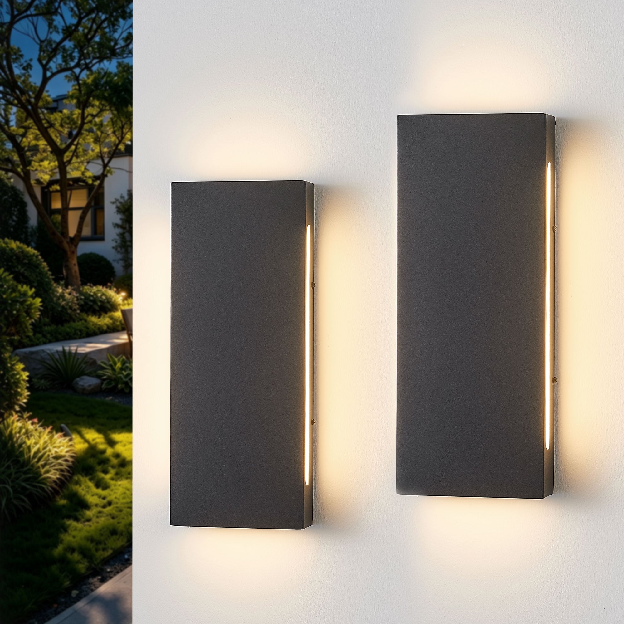 ZSMAIKU 2 Packs 15.74IN Outdoor Wall Sconces Black Hardwired Integrated LED Outdoor Wall Light