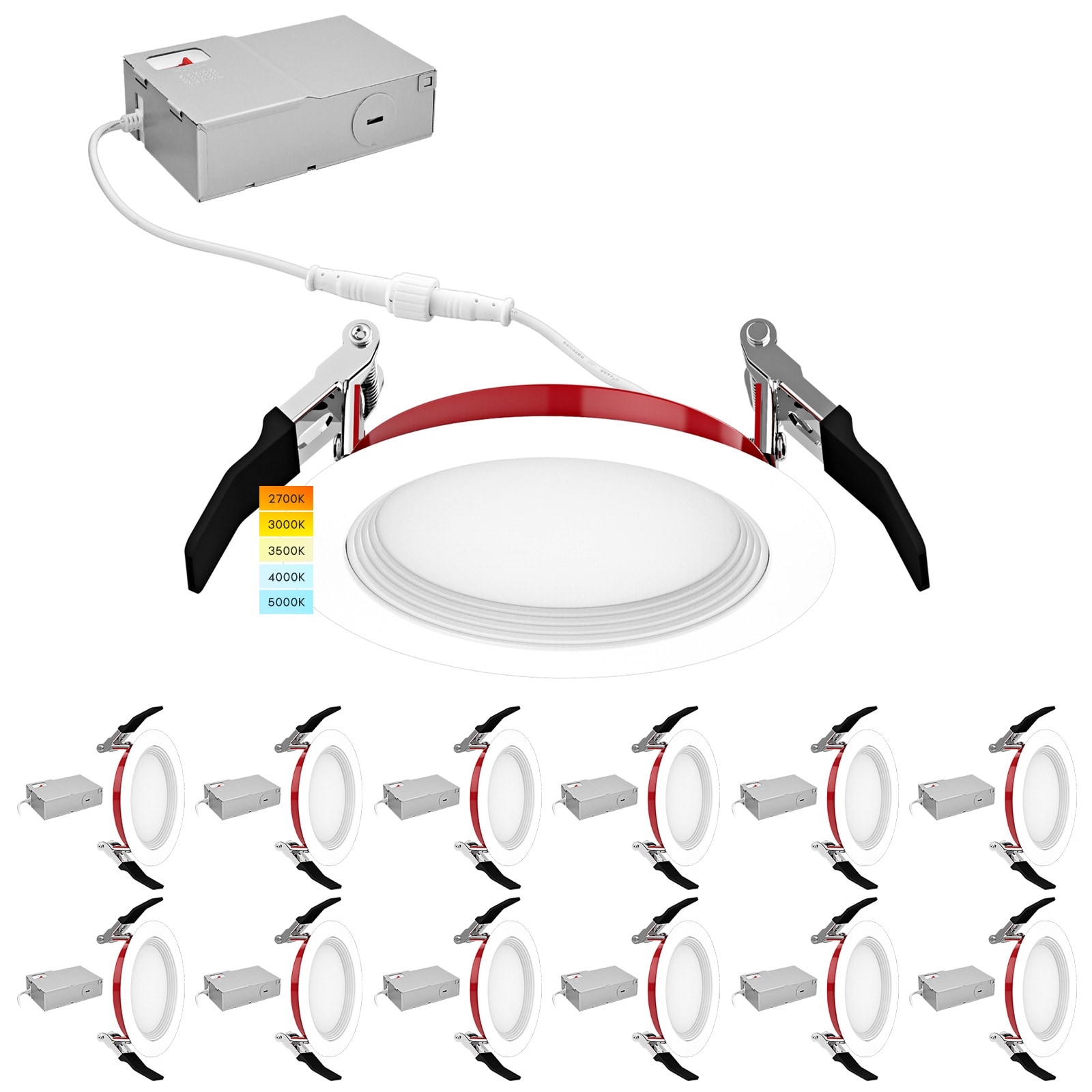 Luxrite LED Recessed Lights 12 -Pack 3-7/8-in LED Remodel or new construction White Airtight IC Open Recessed Light Kit