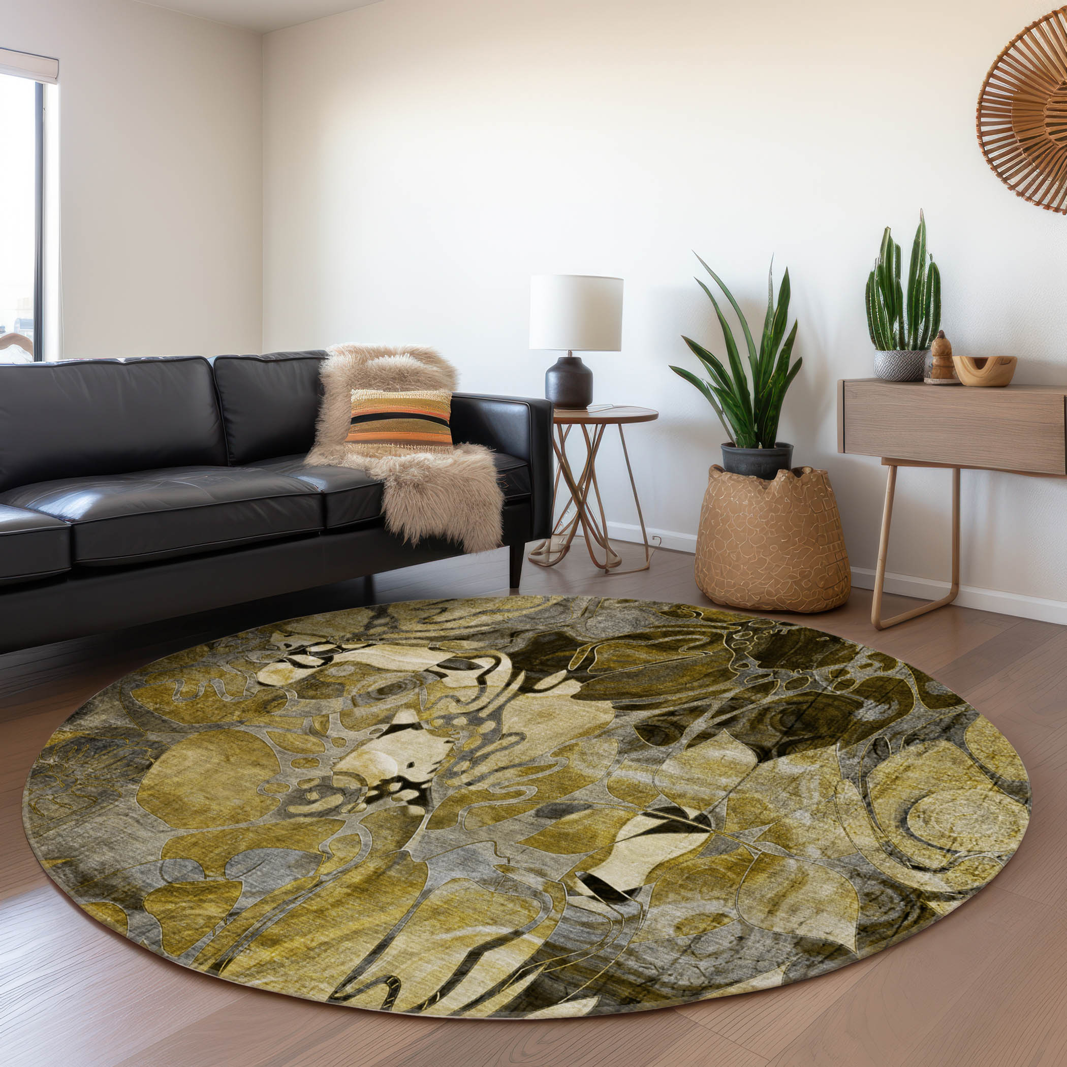 Addison Rugs ACN558BR8RO Chantille ACN558BR 8 x 8 (ft) Polyester Brown Round Indoor/Outdoor Geometric Farmhouse/Cottage Machine washable Area rug