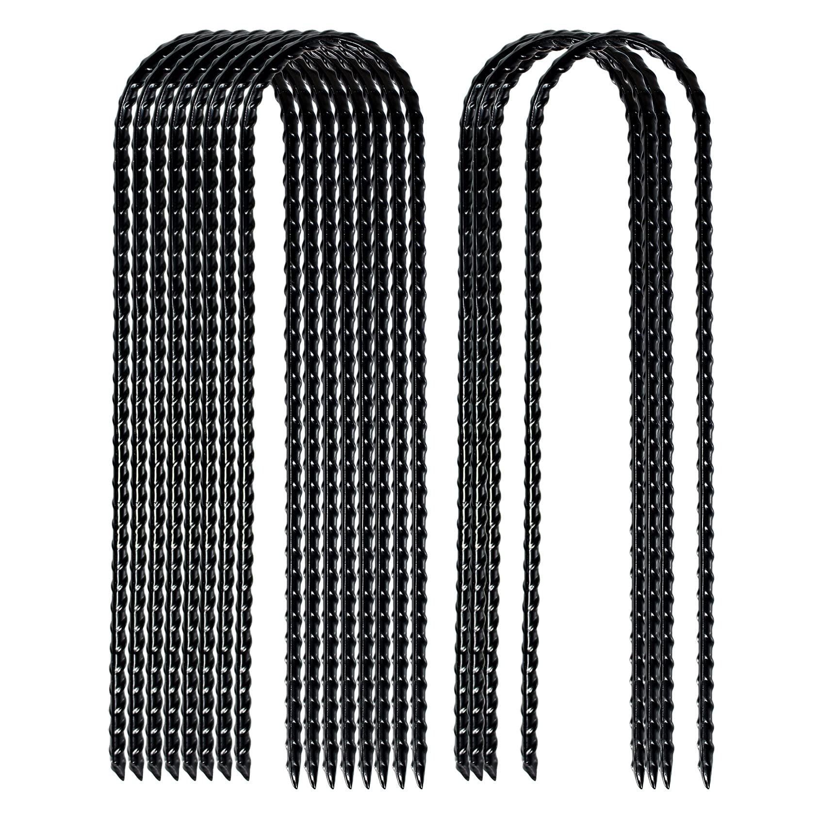 Lukvuzo  12 Piece Black Coated Rebar Trampoline Wind Stakes Heavy Duty Ground Anchors Landscape Staples 9.8 in x 2 in x 0.24 in