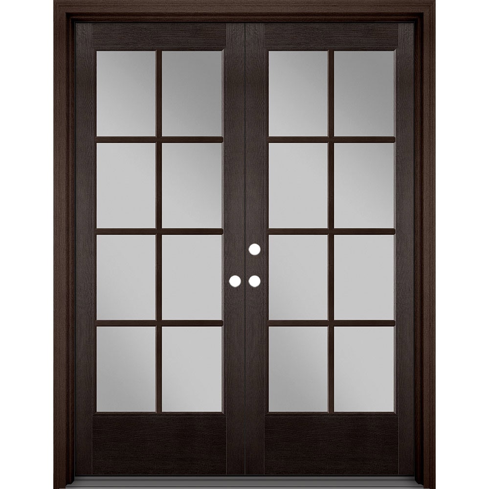 Masonite 630835 Performance Door System 60-in x 80-in x 4-9/16-in Fiberglass Full lite Right-hand inswing Walnut Stained Prehung Double Front Door with Brickmould Insulating core with Grilles