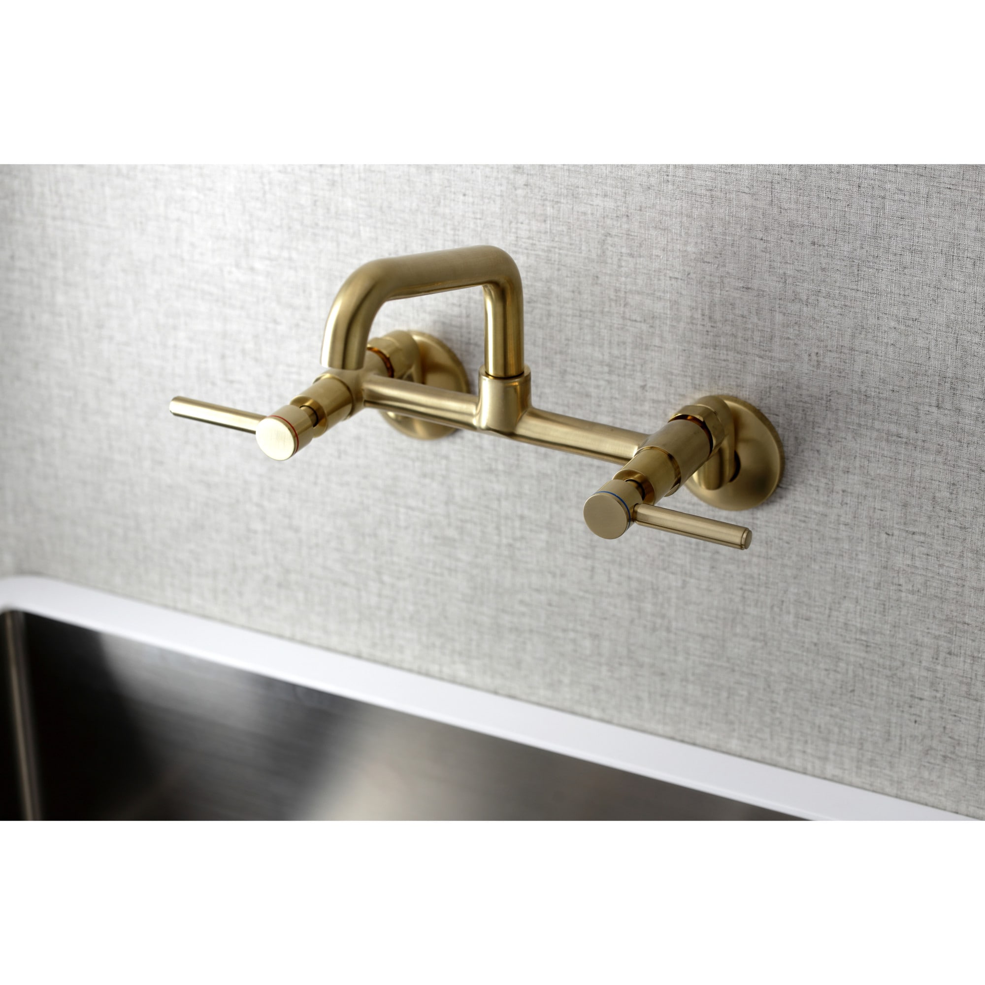 Kingston Brass WLKS823SB Concord Brushed brass Double Handle Wall-mount Kitchen Faucet