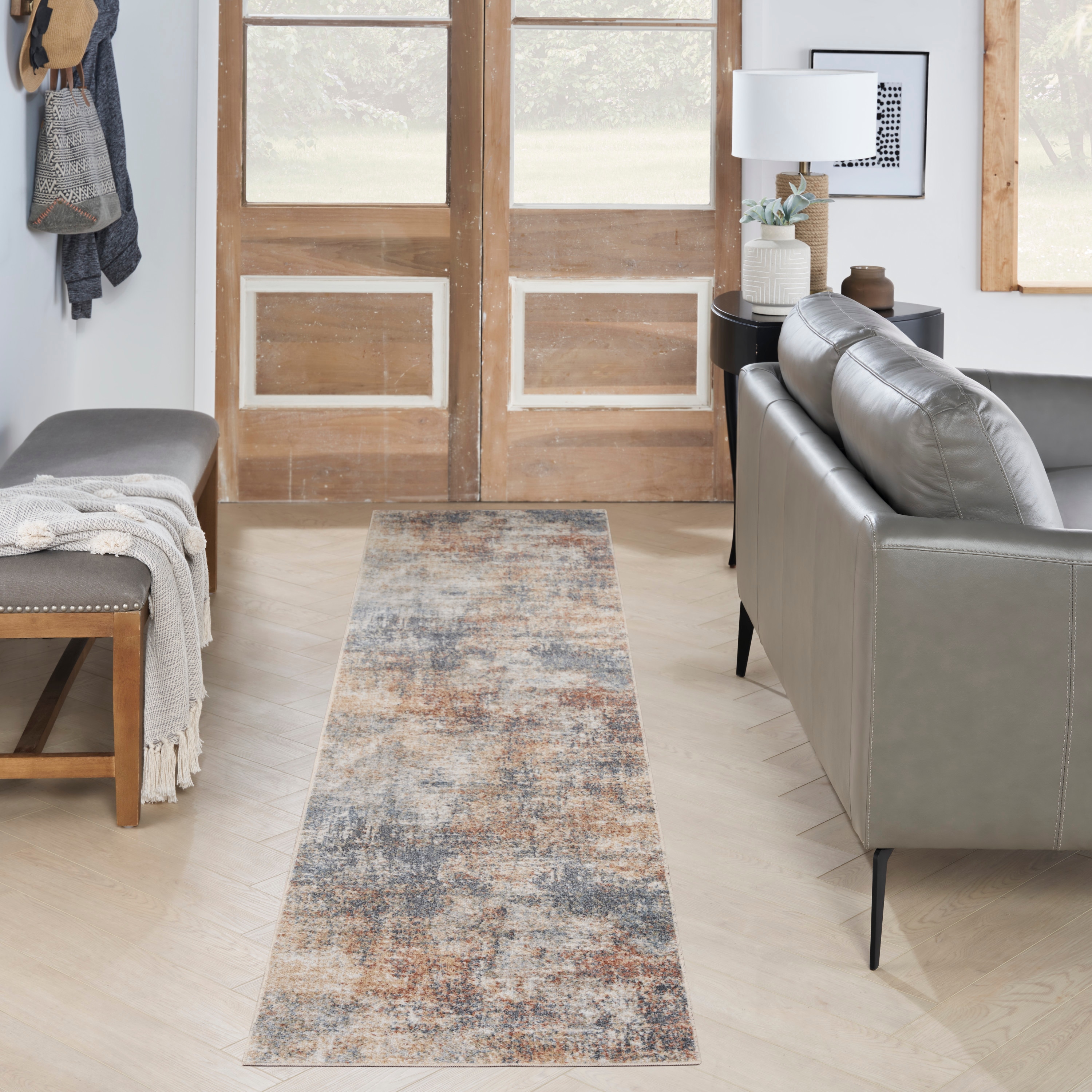 Nourison 099446121387 Astra Machine Washable 2 x 10 (ft) Loomed Polyester Multicolor Rectangular Indoor Abstract Mid-Century Modern Machine washable Runner rug
