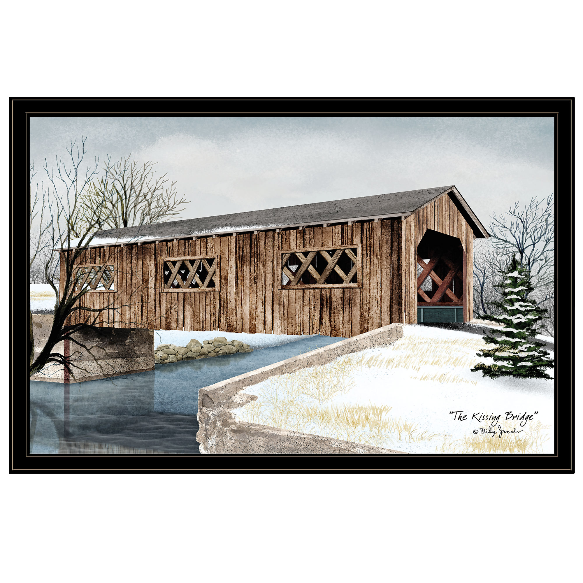 Trendy Decor 4U BJ1050BZGP-704G The Kissing Bridge Billy Jacobs Black Wood Framed 26-in H x 38-in W Vintage/Retro Paper Print