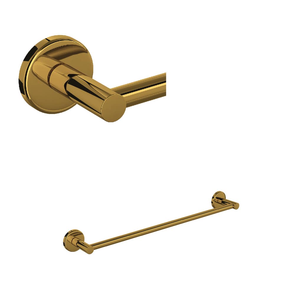 Rohl Lombardia Wall Mount 18-inch Single Towel Bar - Unlacquered Brass
