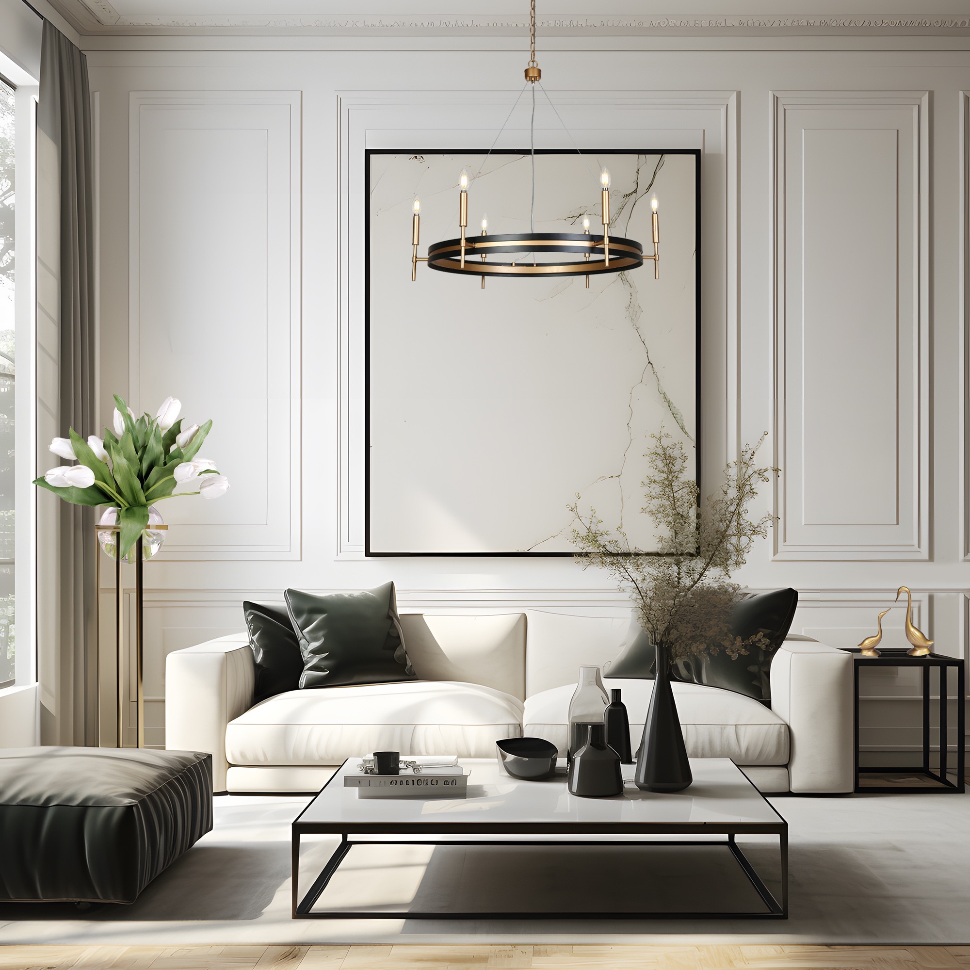 Froebon Black and Gold 6-Light Candle Chandelier