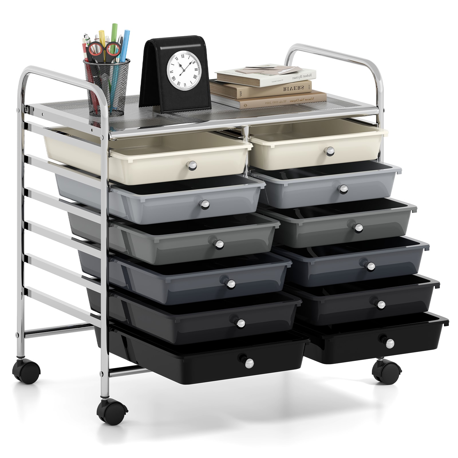 Slickblue 12-Drawer Rolling Storage Cart – White Frame and Multicolor Drawers with Mobile Wheels Ideal for Craft Rooms Offices and Classrooms