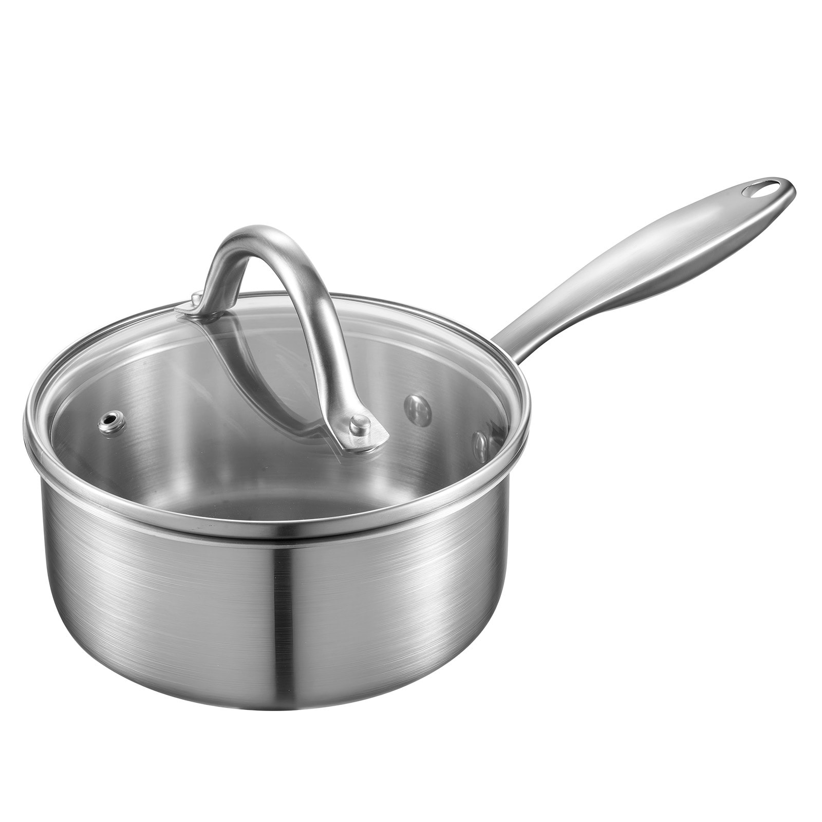 GIVIMO 1.5-qt Stainless Steel Saucepan with Tri-Ply Bottom Nonstick Coating-Free Sauce Pot with Glass Lid and Riveted Handle Oven Dishwasher Induction Compatible Cookware #LW038GIVSS950