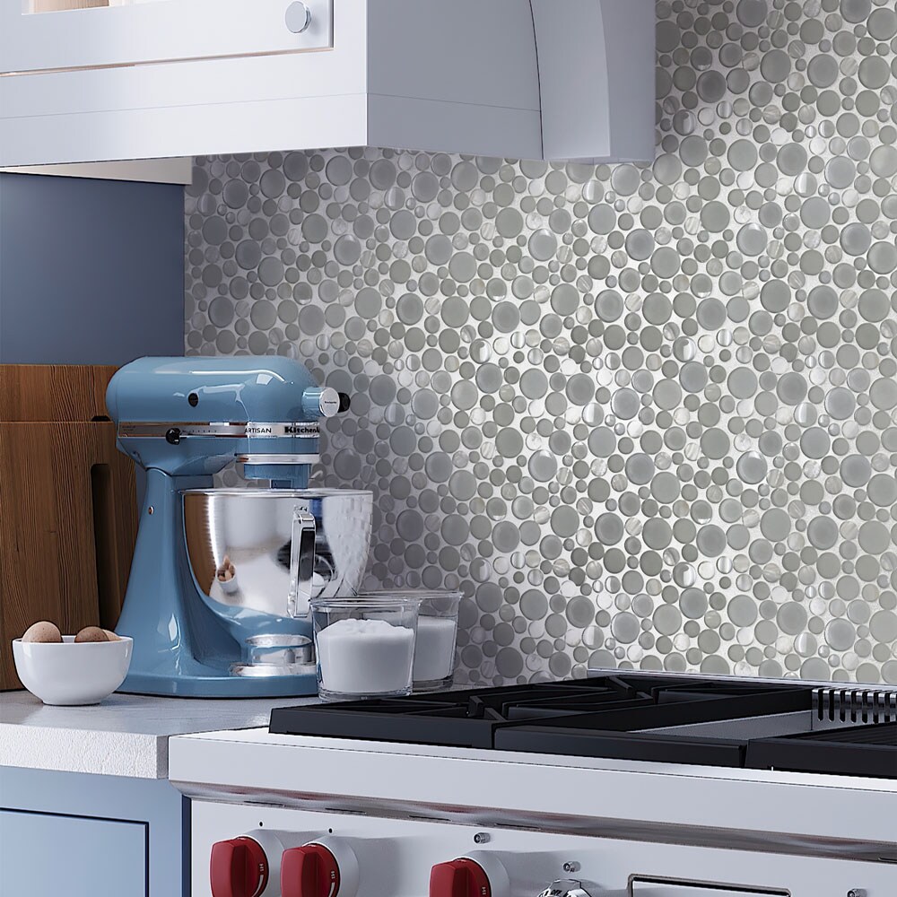 12" x 12" White Glass and Shell Mosaic Tile Sheet