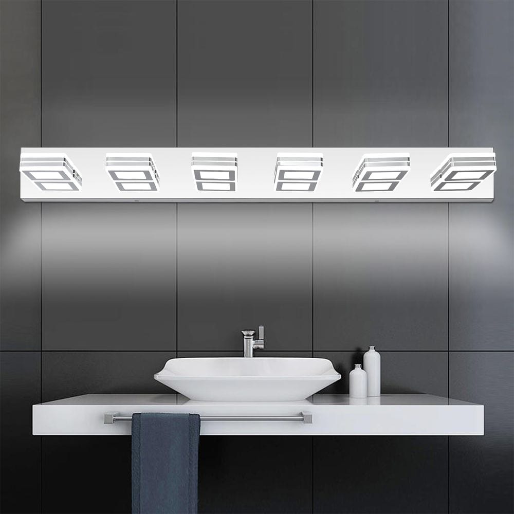 Blisstyle 39 Inch Modern Chrome 6 Light LED Vanity Light Square Acrylic Lampshades Wall Mount Fixture for Bathroom Mirror Lighting Lighting Living Room Lighting Chrome Iron