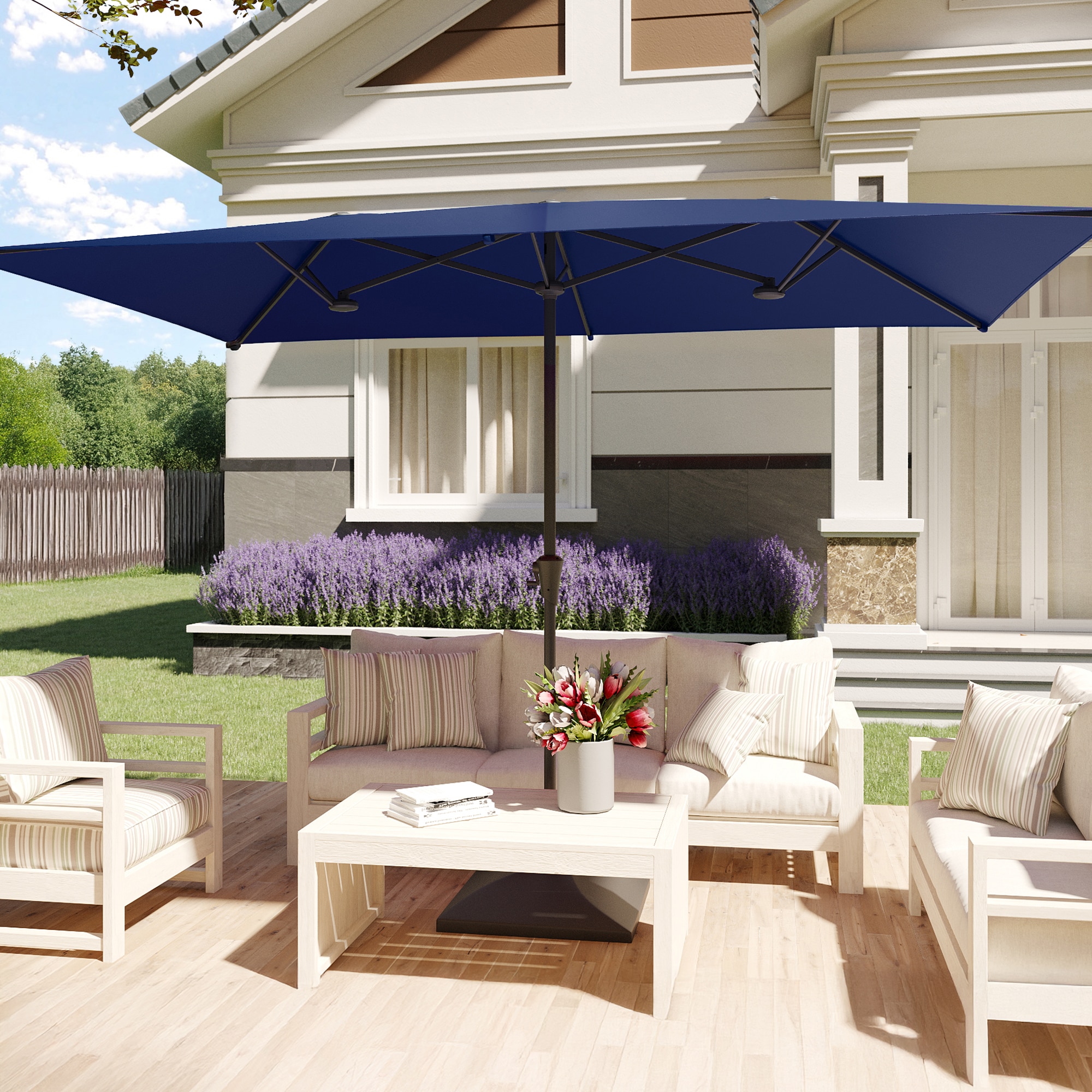 Sonkuki SD-TJ10WH 6.5-ft Steel Blue No-tilt Market Patio Umbrella