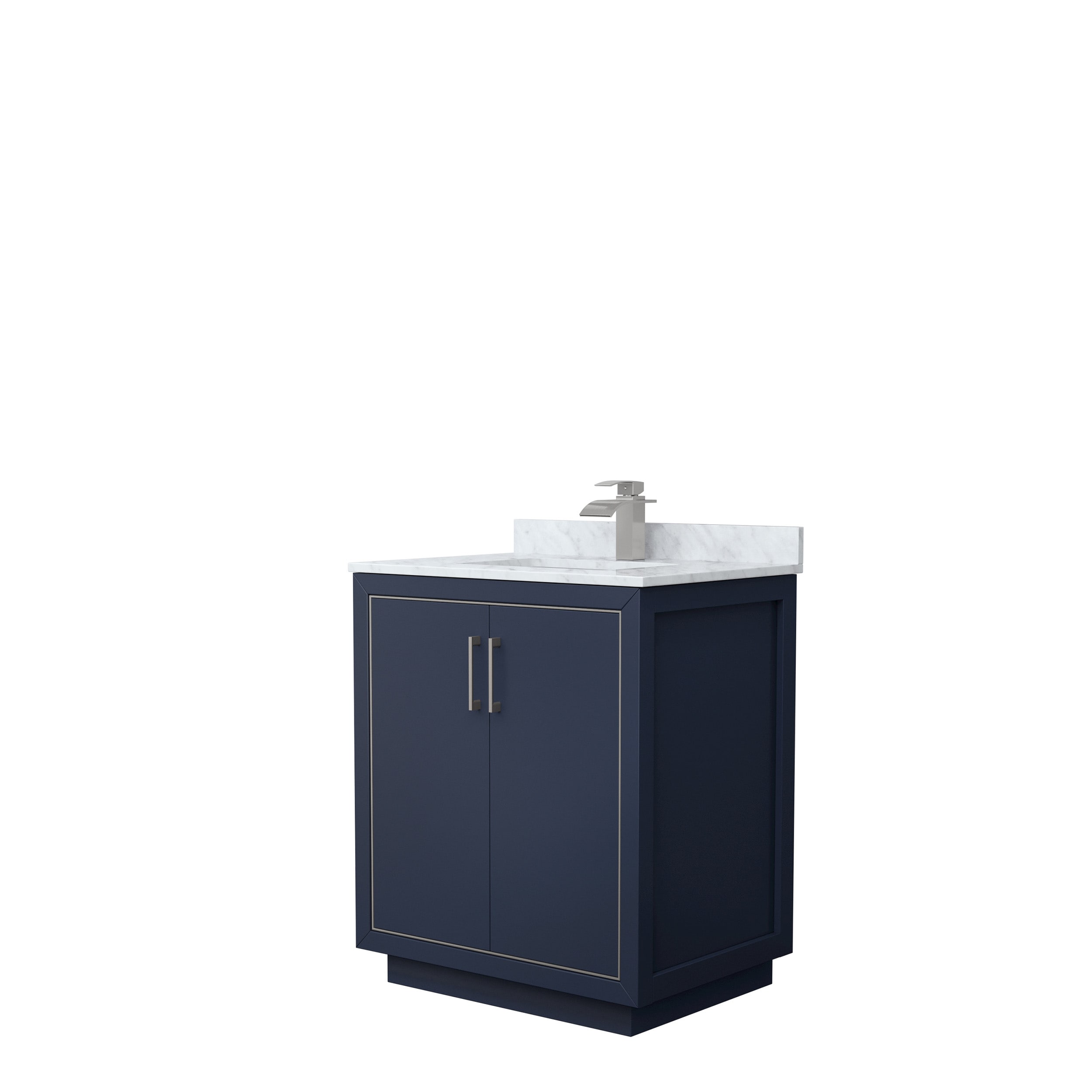Wyndham Collection WCF111130SBNCMUNSMXX Icon 30-in Dark Blue with Brushed Nickel Trim Undermount Single Sink Bathroom Vanity with White Carrara Marble Natural Marble Top