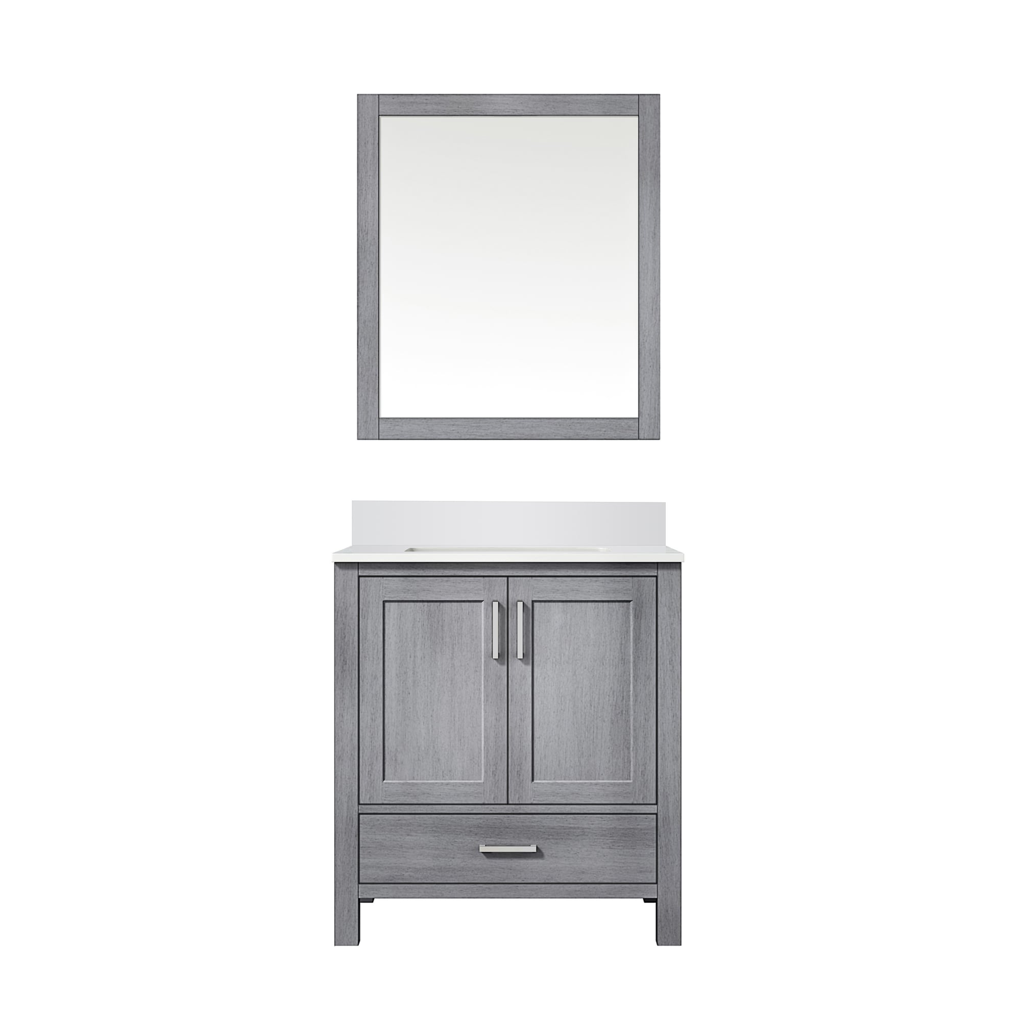 Lexora LJ342230SDWQM28 Jacques 30-in Distressed Grey Undermount Single Sink Bathroom Vanity with White Quartz Top (Mirror Included)