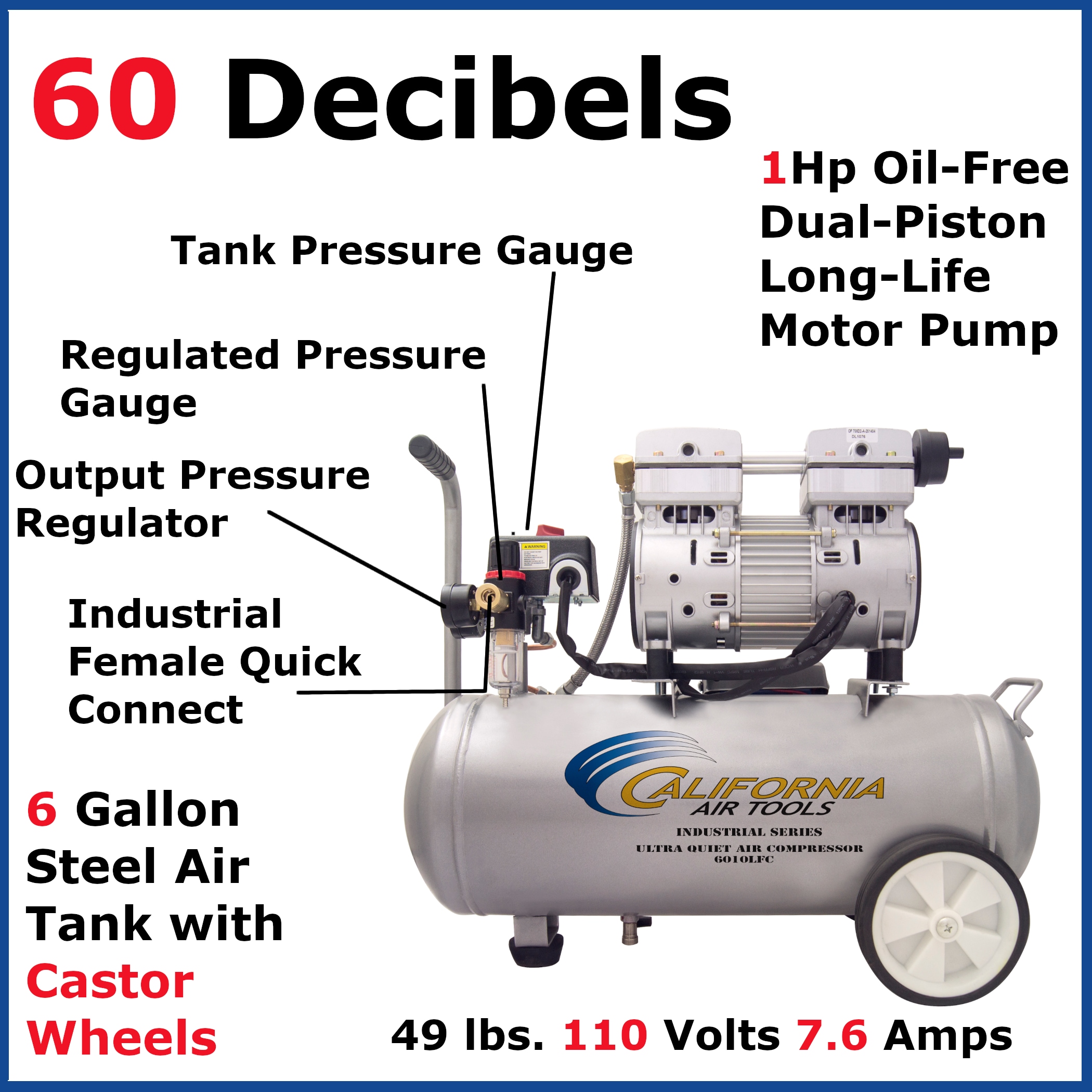 California Air Tools 6-Gallon Portable Electric 125 PSI Horizontal Air Compressor CAT-6010LFC Sansujyuku sansujyuku.com