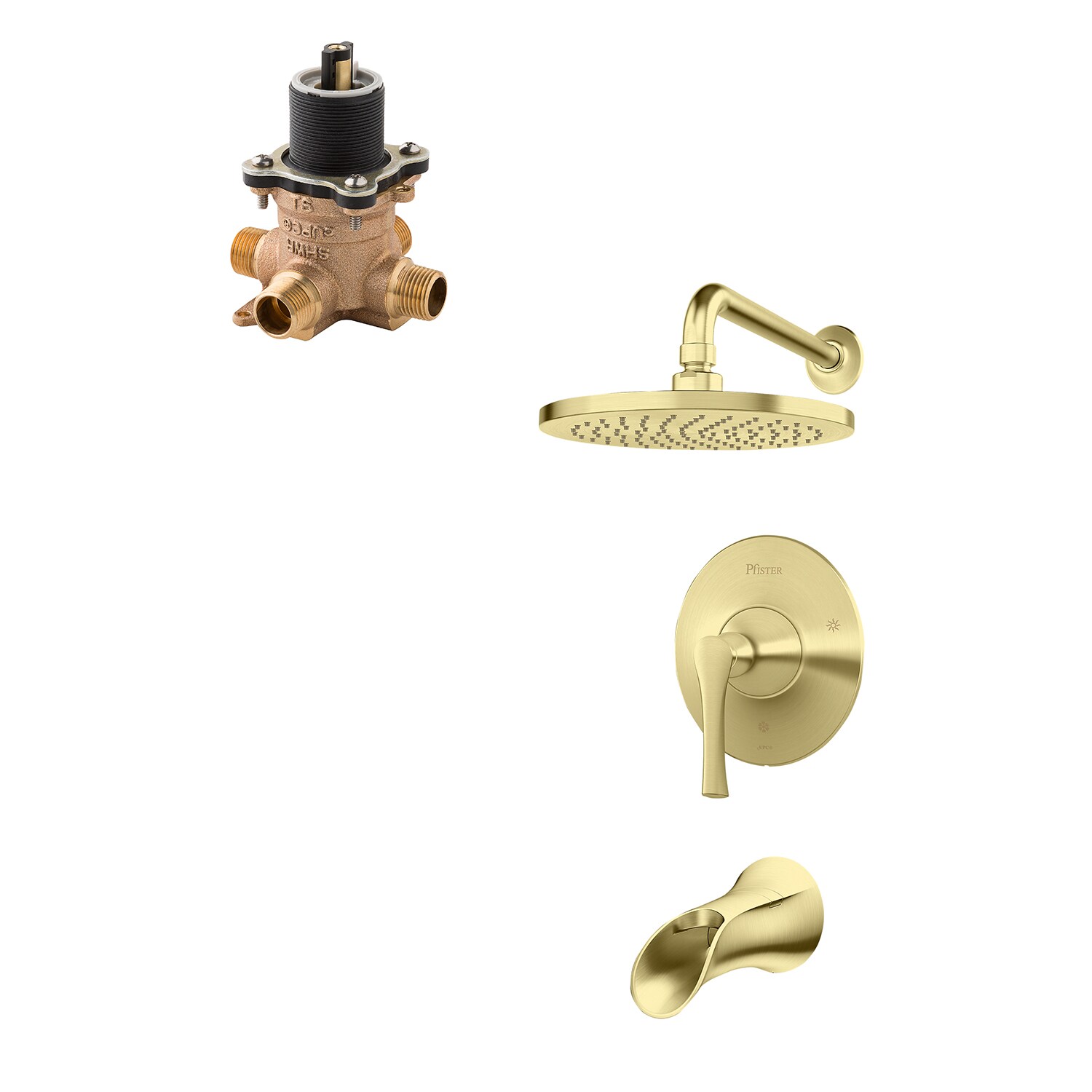 Pfister LG89-8RHBG-0X8-310A Rhen Brushed Gold 1-handle Single function 7.875-Inches Round Bathtub and shower Faucet with Valve