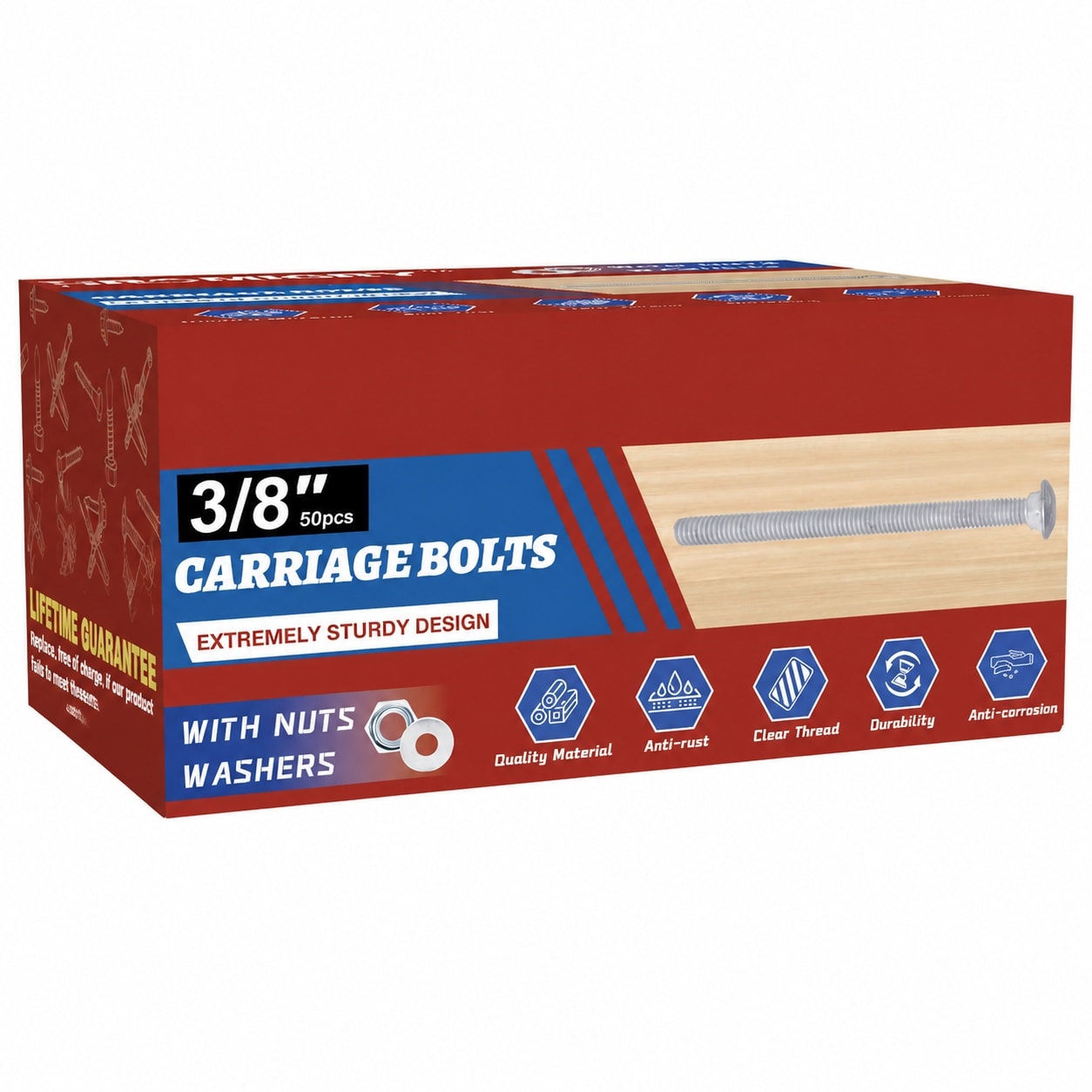 SenQWFa  3/8 in by 4-1/2 in Hot Dip Galvanized Carriage Bolts 50 Pieces Heavy Duty Round Head with Washers and Nuts durable