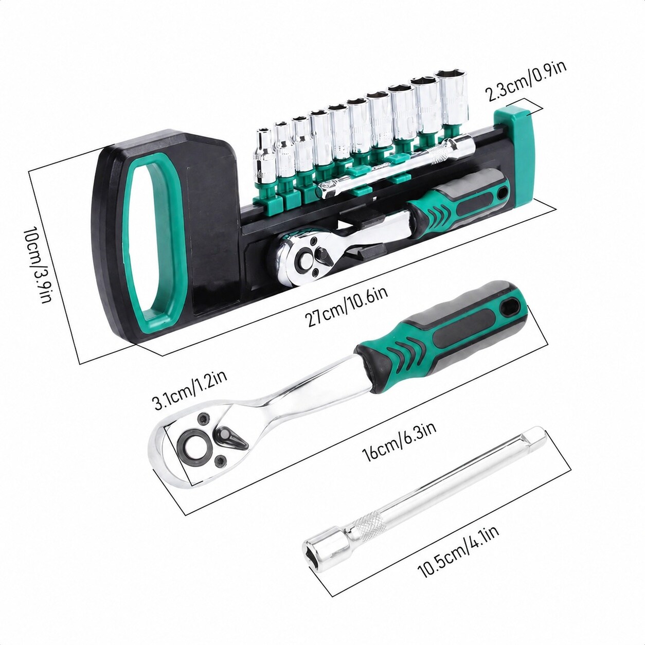 KIWDZFU 12pcs Drive Ratchet Socket Wrench Set with 72 Tooth Bent Handle ...