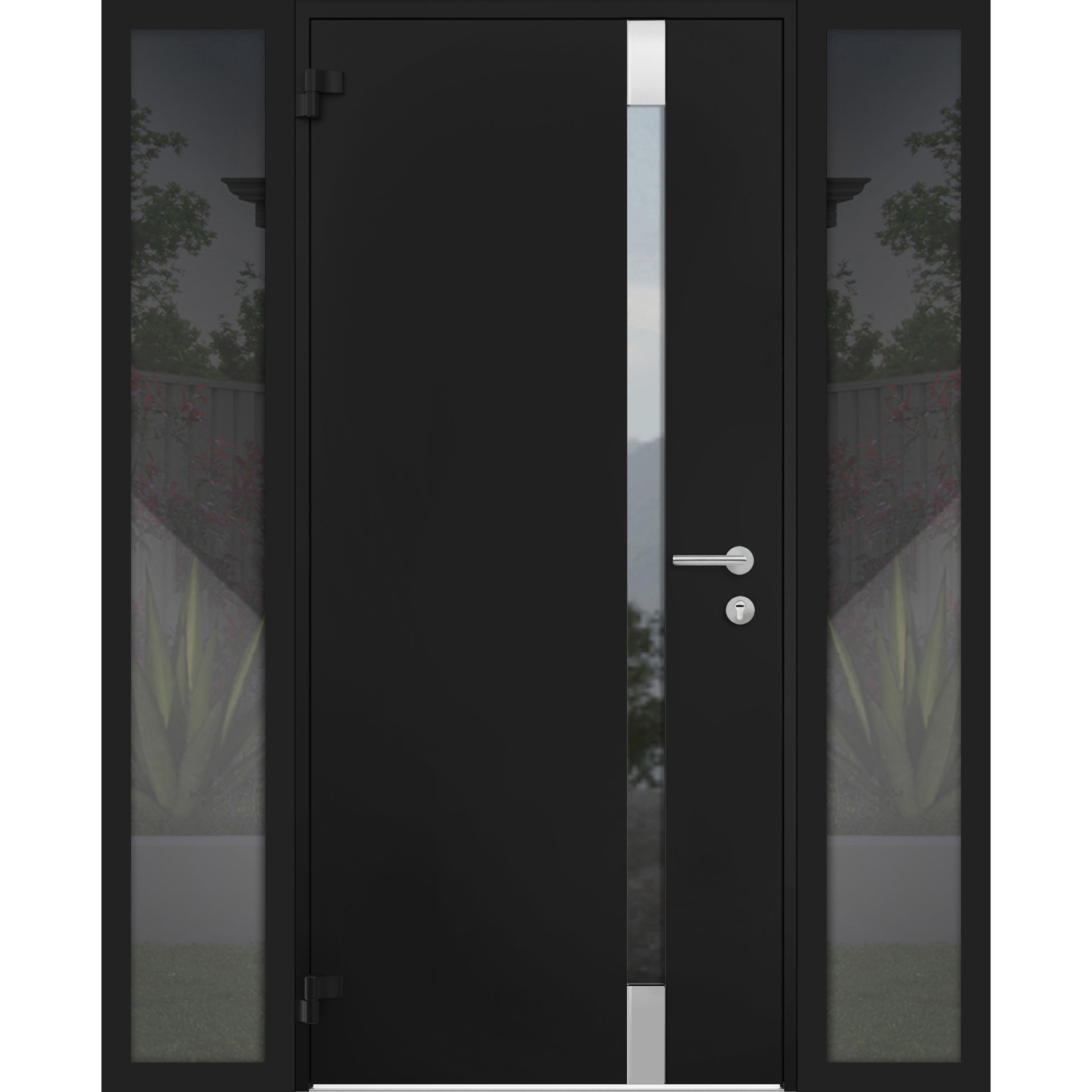 Vdom doors CYNEX6777 Exterior Prehung Steel Door with Double Sidelites Black Enamel 64-in x 80-in Left-hand outswing