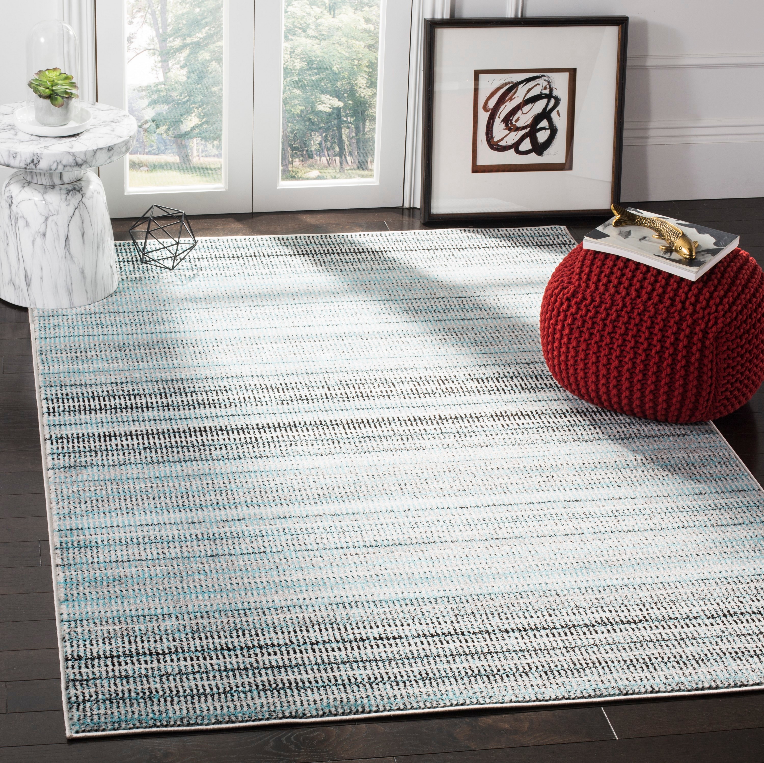 Skyler Blue and Gray Synthetic 6' x 9' Rectangular Area Rug