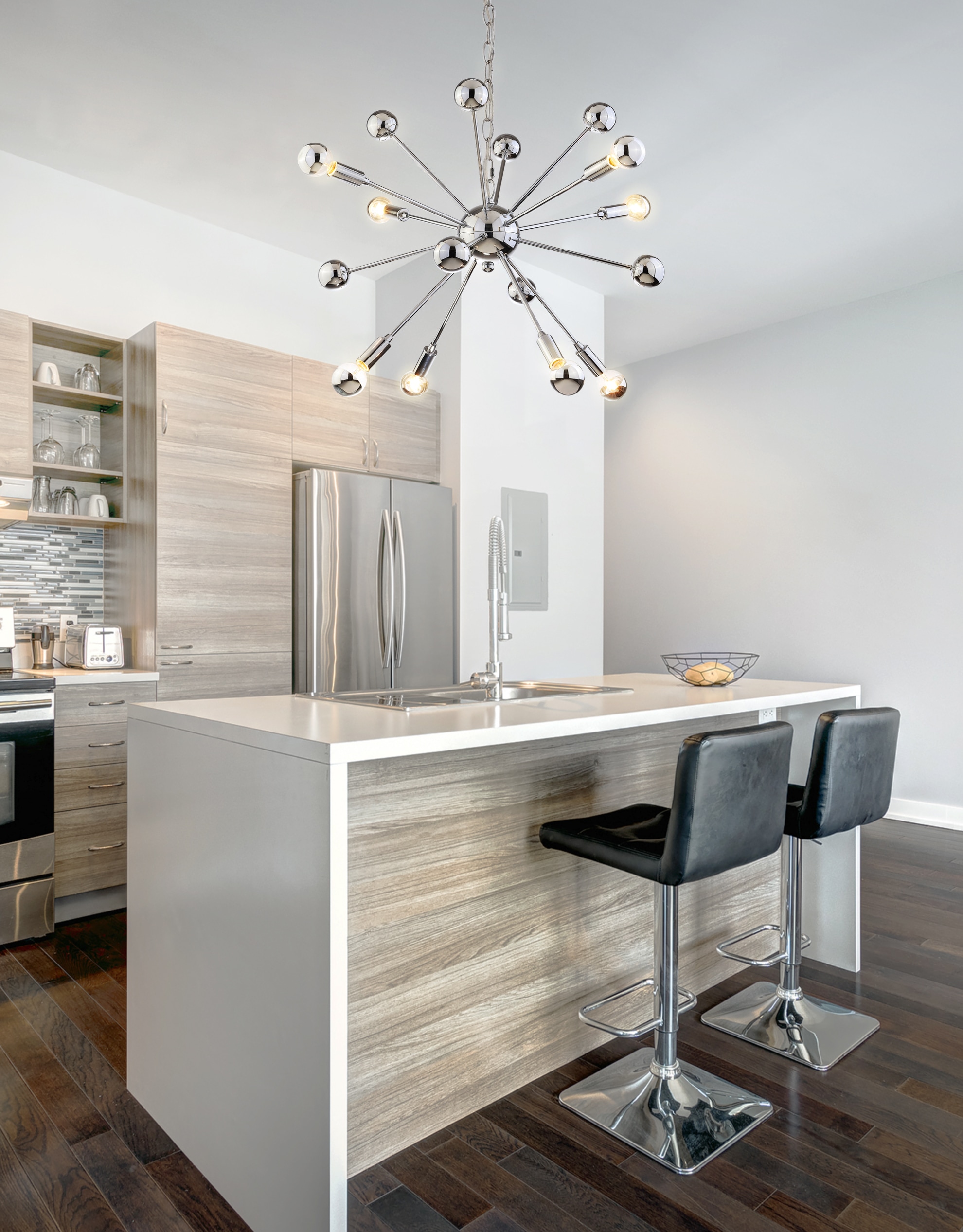 22.5" Chrome Metal Sputnik-Style LED Chandelier