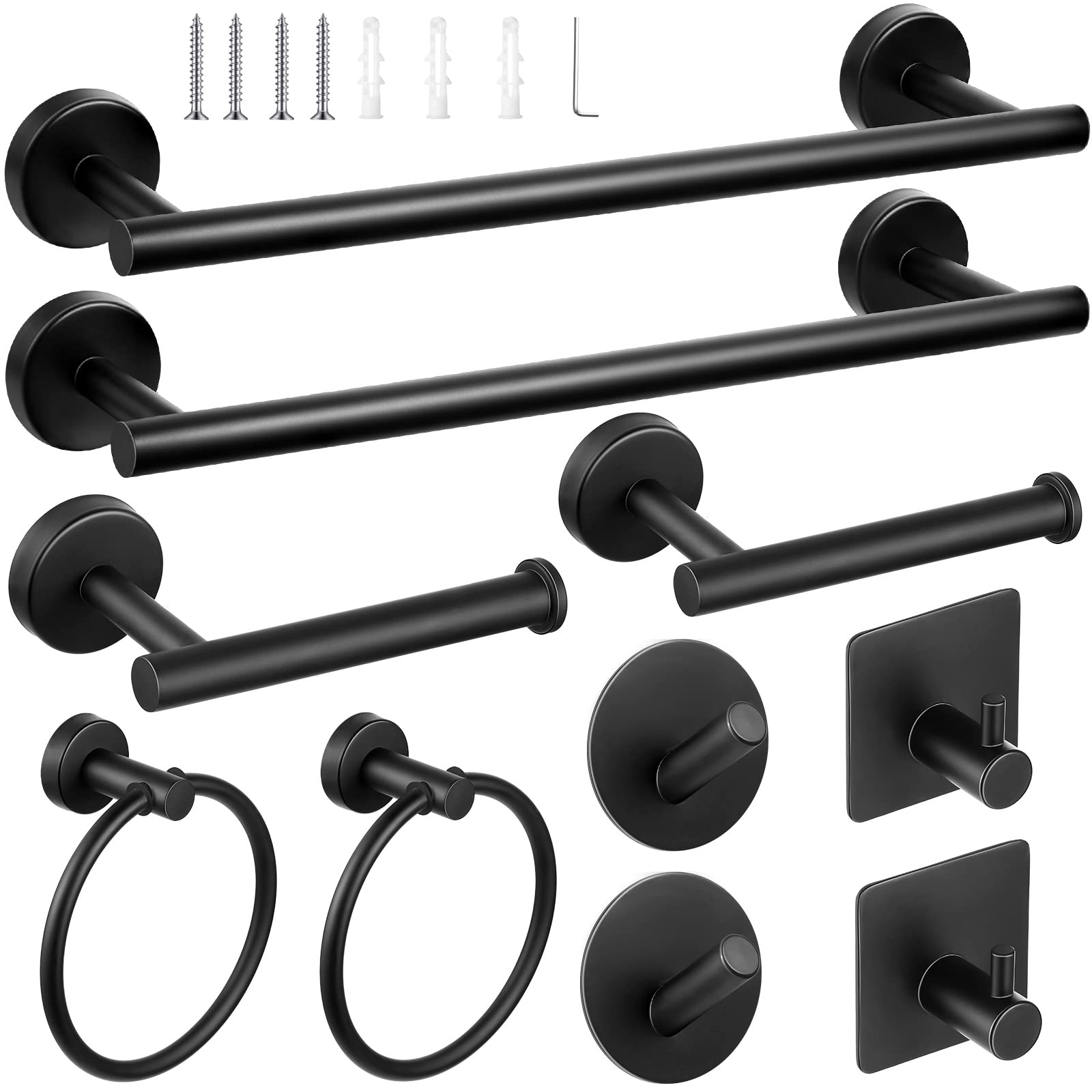 KIWDZFU Matte Black Bathroom Hardware Set 10 Pieces 16 Inch Hand Towel Bar Towel Holder Toilet Paper Holder Angled Hook Robe Towel Hooks Wall #LKI0821A1112