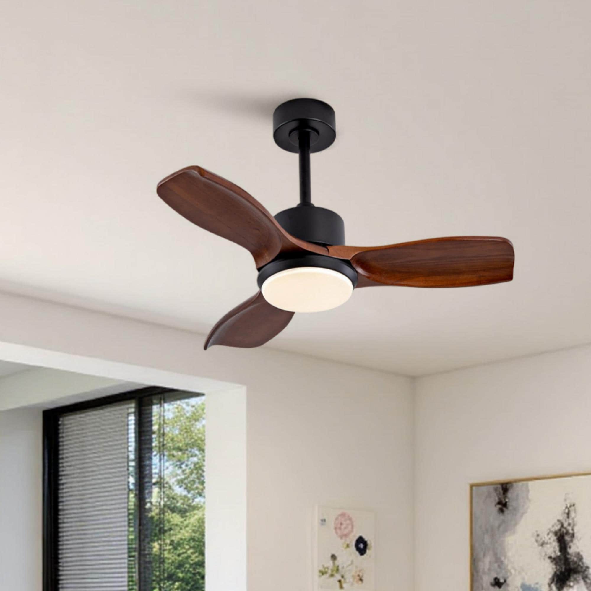 Shinevoy 36 in Wood Ceiling Fan with Light and Remote Control 3-Blade Quiet DC Motor Indoor Outdoor Modern Ceiling Fan for Patio Living Room Bedroom Office