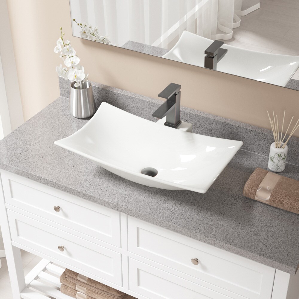 MR Direct V240-B-720-ABR Bisque Porcelain Vessel Rectangular Traditional Bathroom Sink with Faucet and Drain Included (23.25-in x 16.13-in)