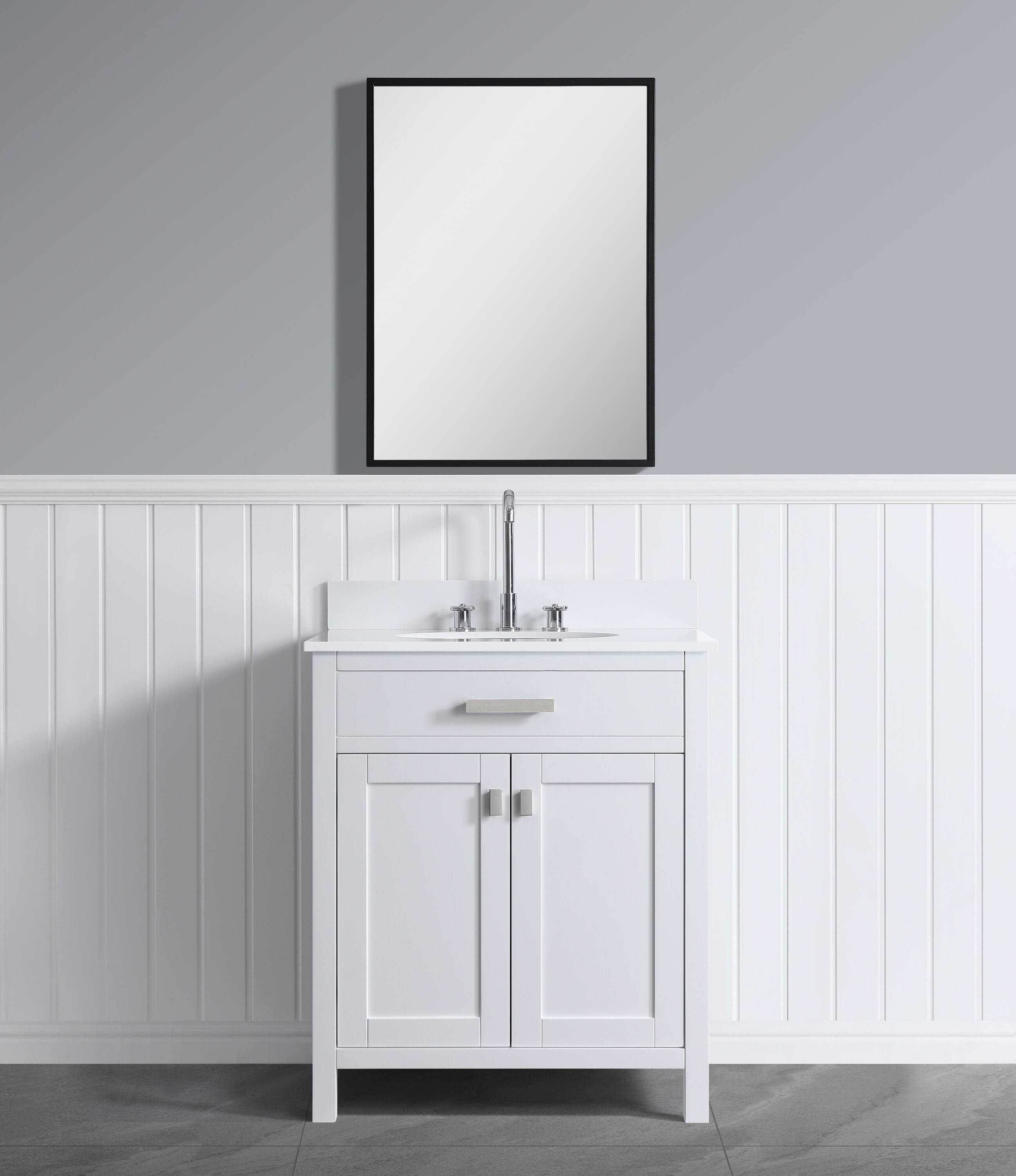 Design Element DEC076E-W-CB London 30-in White Bathroom Vanity Base Cabinet without Top